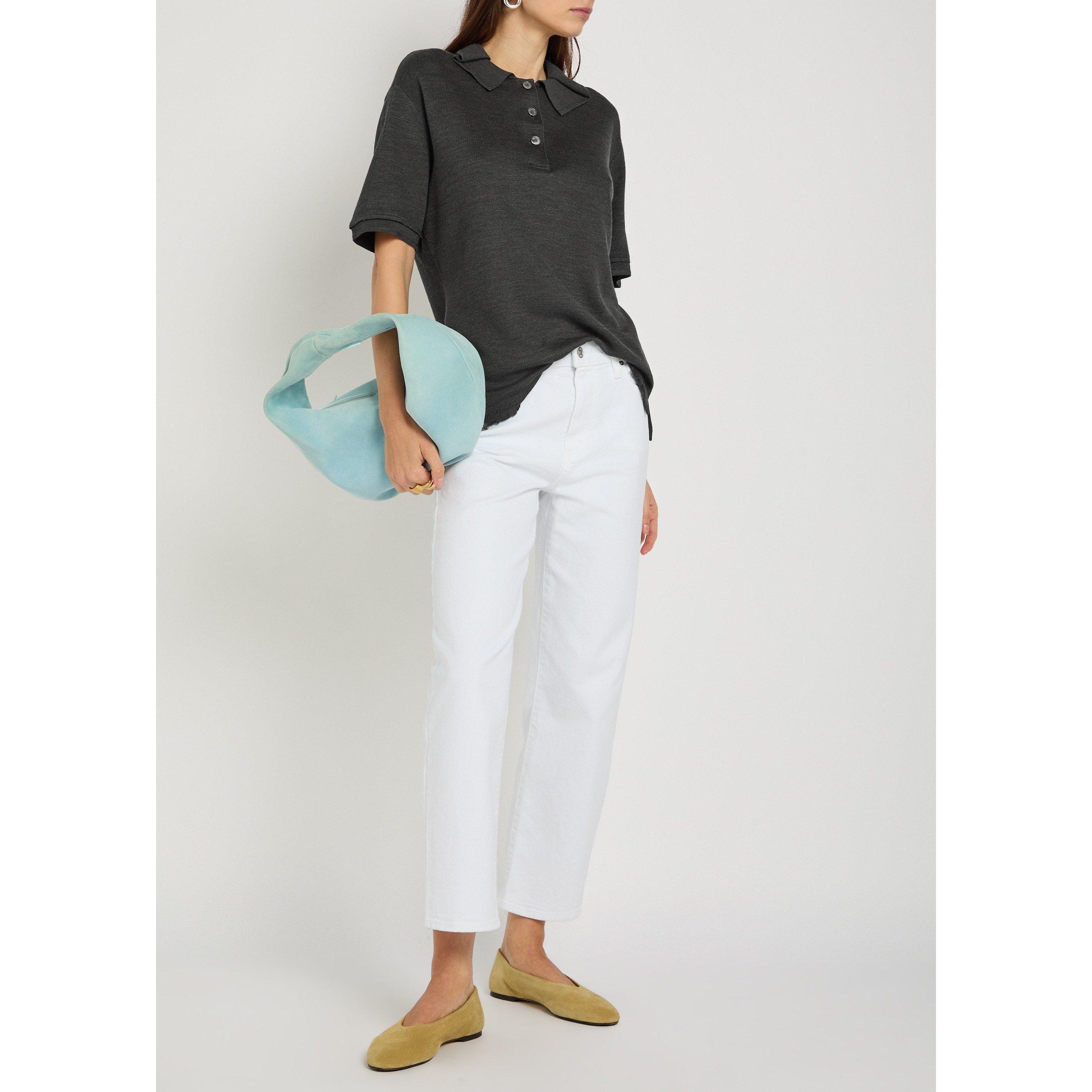 DARK GREY - Tory Burch - Women's Silk Oversized Polo Top - 5