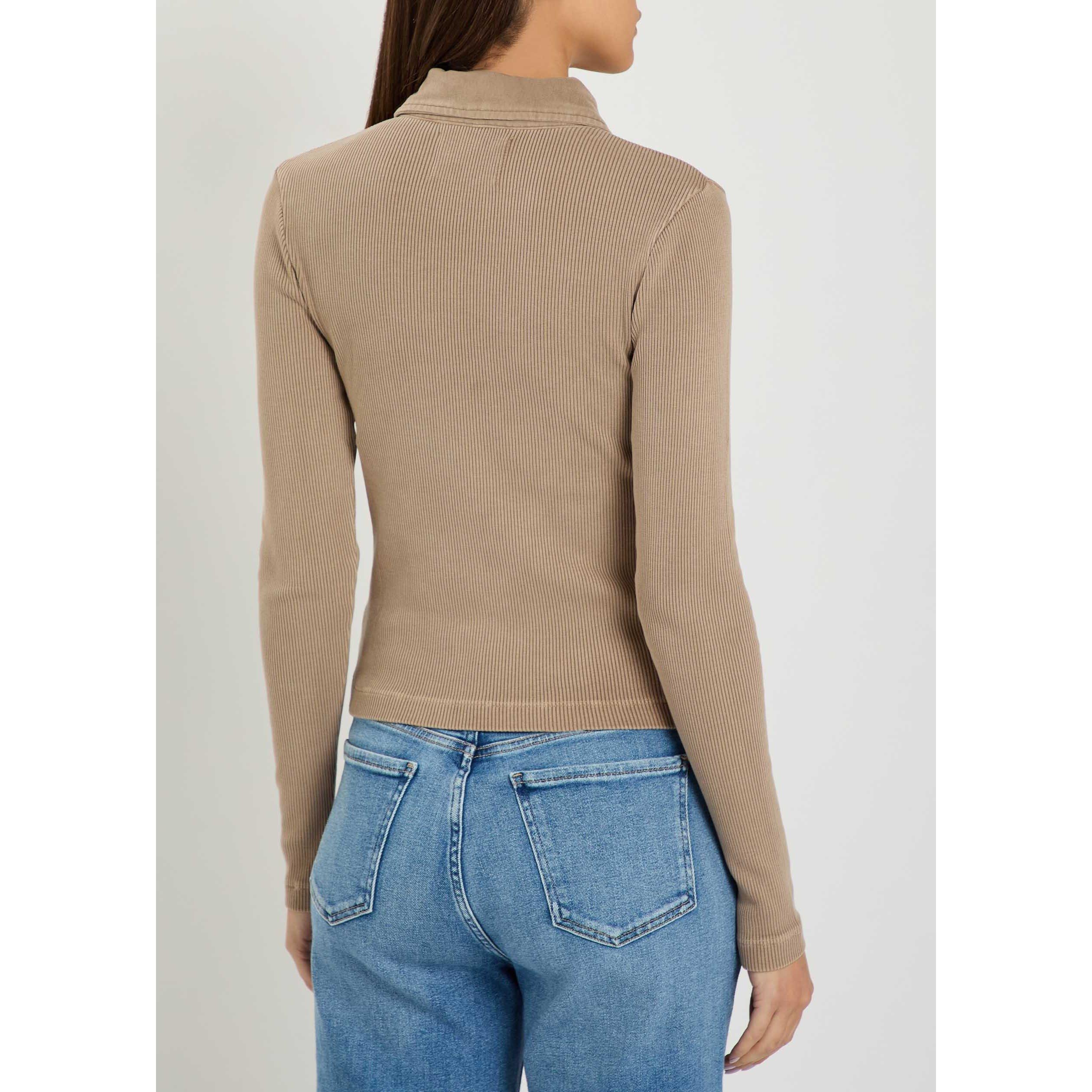 BEIGE - Citizens Of Humanity - Women's Brea 60s Cotton Slim-Fit Long-Sleeve Polo - 3