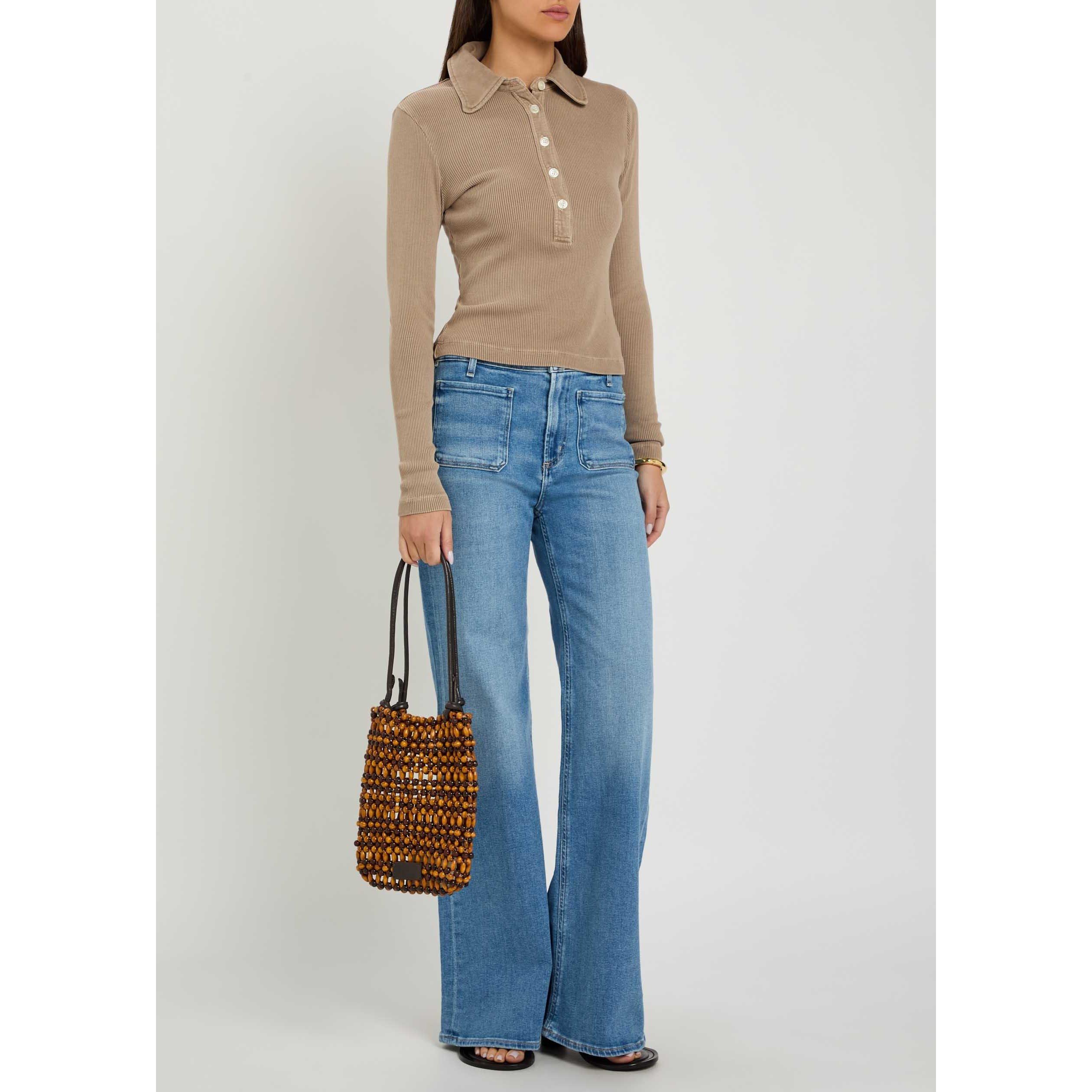 BEIGE - Citizens Of Humanity - Women's Brea 60s Cotton Slim-Fit Long-Sleeve Polo - 5