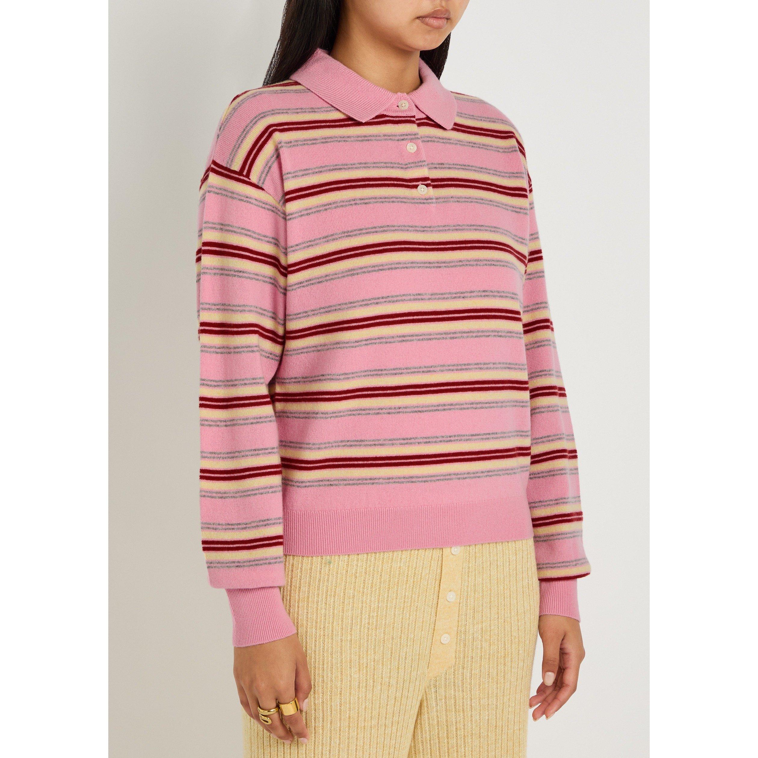 PINK - Guest in Residence - Women's Collegiate Stripe Cashmere Oversized-Fit Long-Sleeve Polo - 2