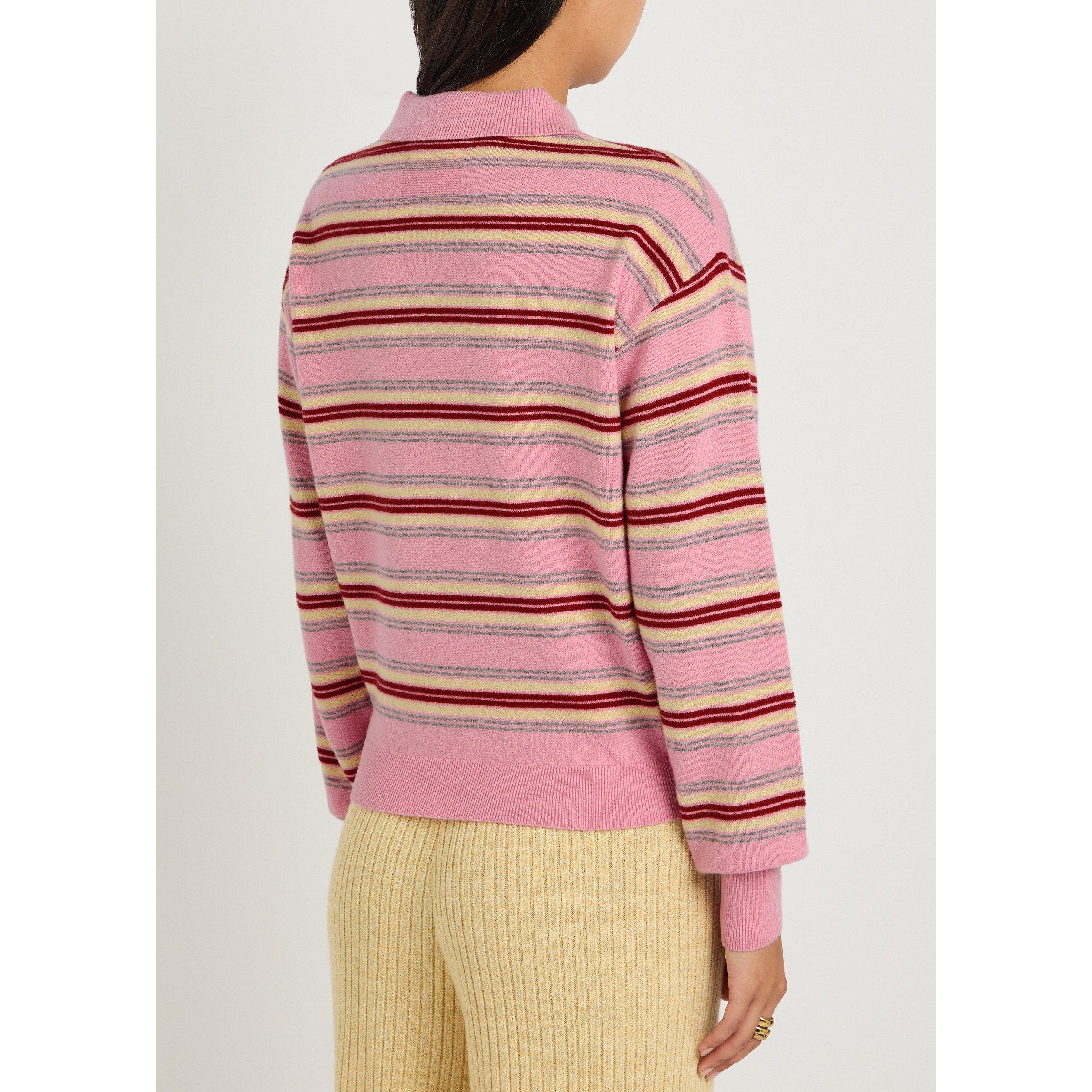 PINK - Guest in Residence - Women's Collegiate Stripe Cashmere Oversized-Fit Long-Sleeve Polo - 3