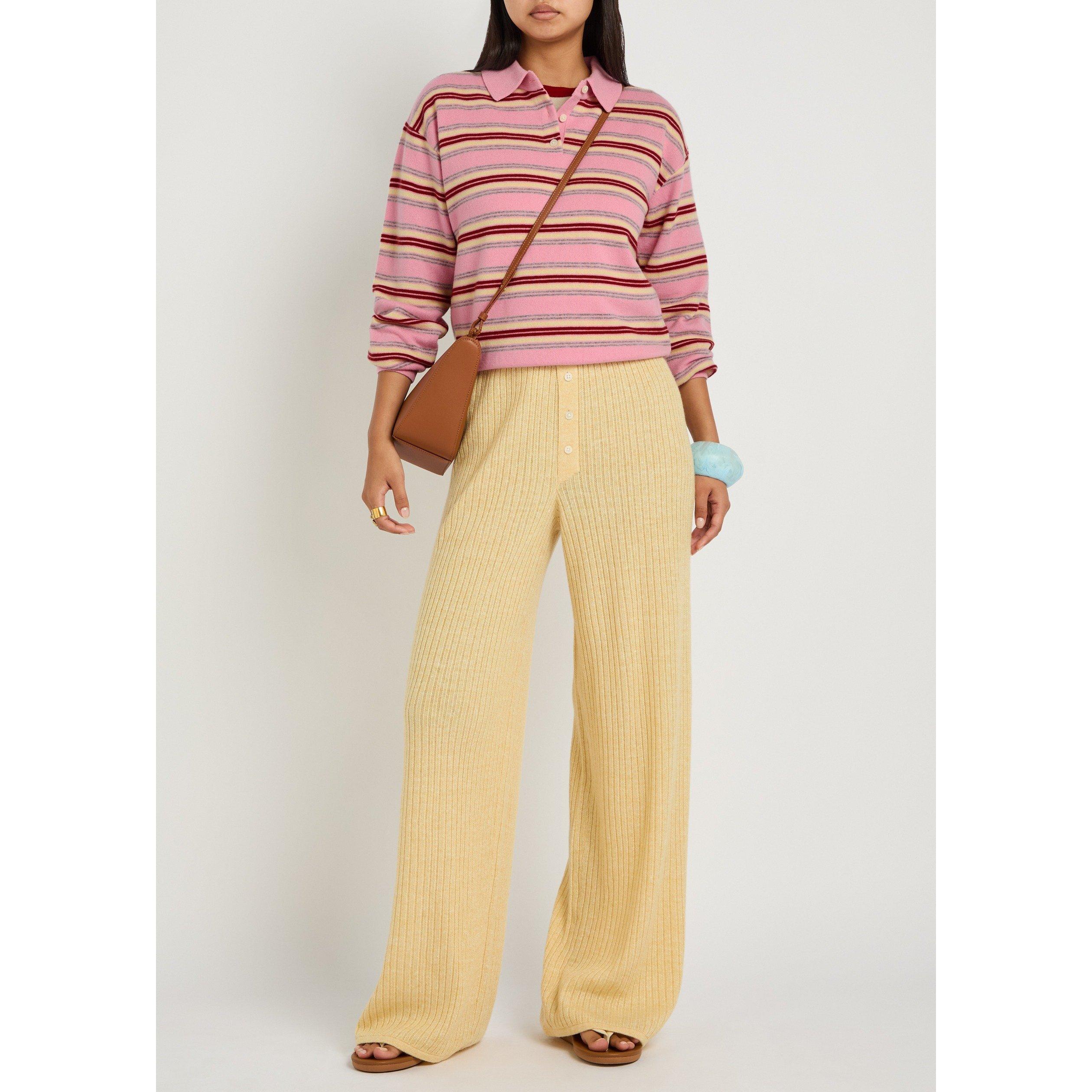 PINK - Guest in Residence - Women's Collegiate Stripe Cashmere Oversized-Fit Long-Sleeve Polo - 5