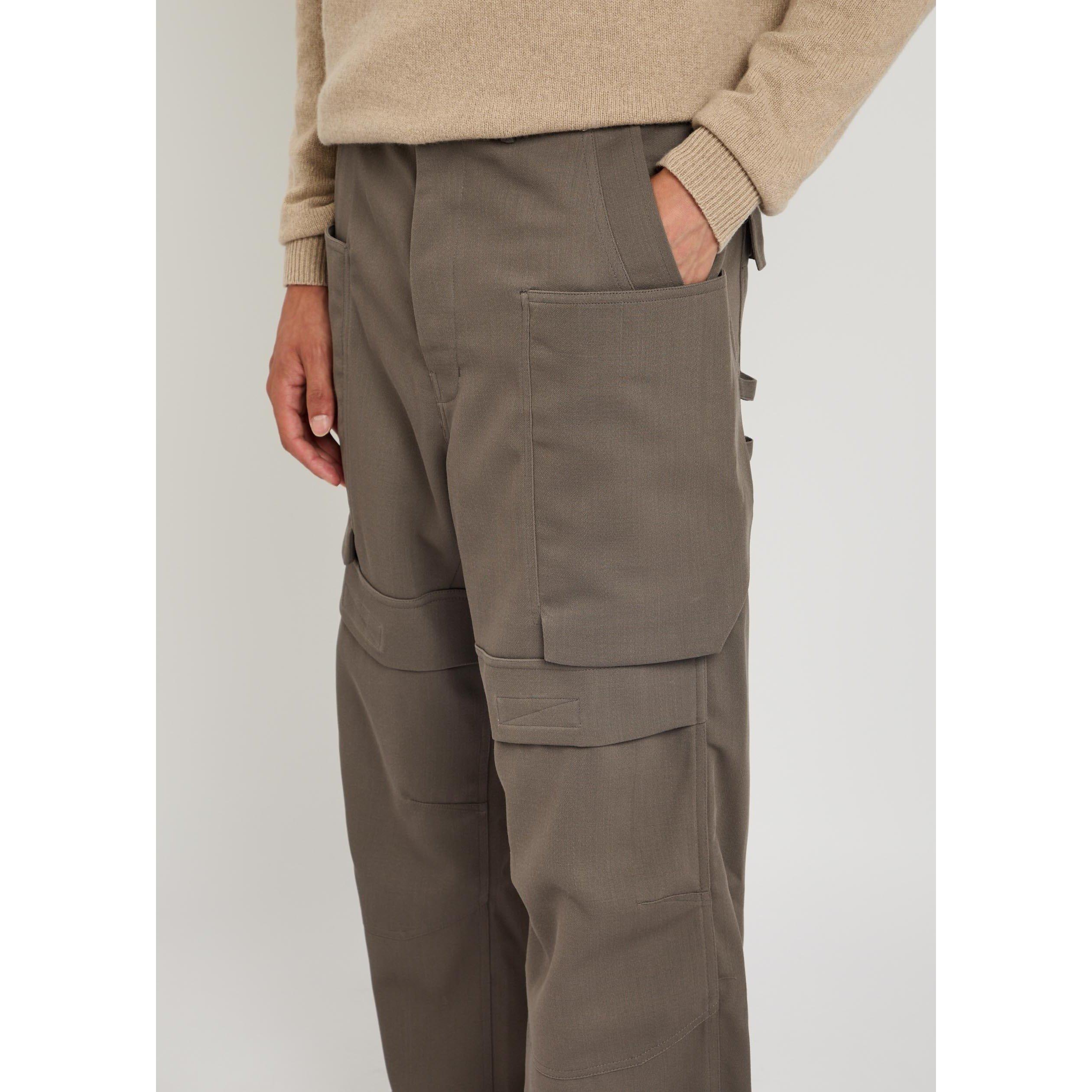 BROWN - Rick Owens - Men's Stefan Wool Relaxed-Fit Cargo Trousers - 4