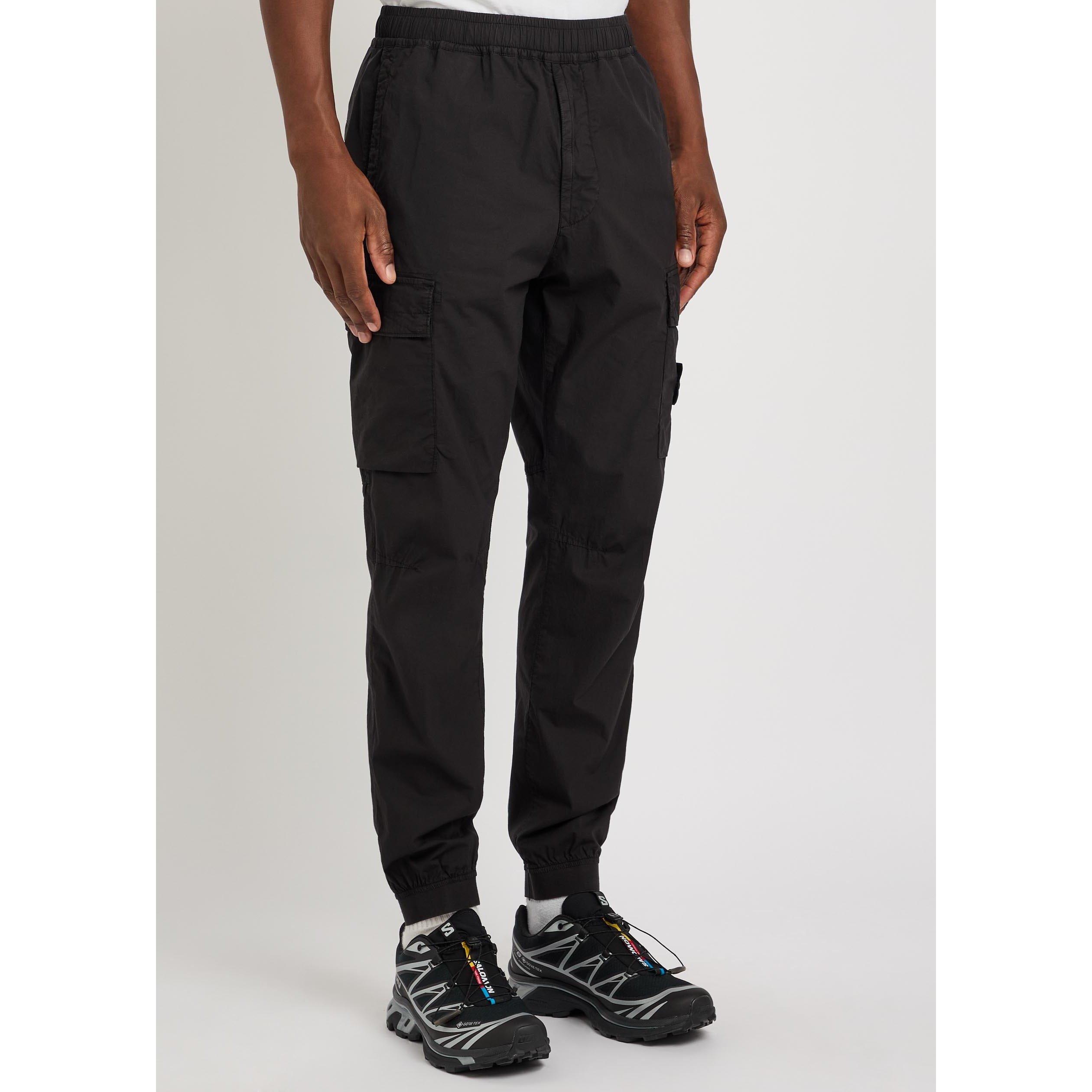 BLACK - Stone Island - Men's Classic Core Cotton Tapered-Fit Cargo Trousers - 2