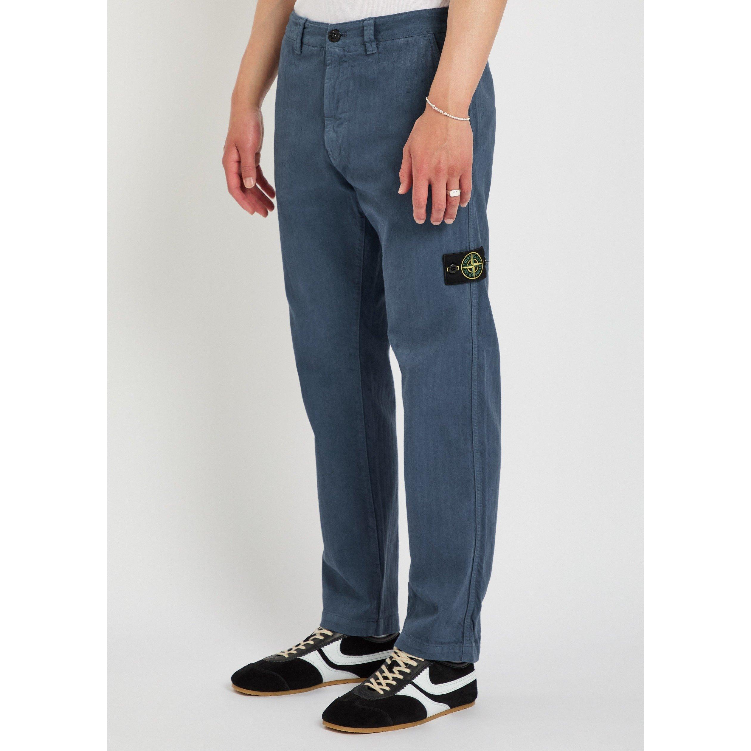 BLUE DARK - Stone Island - Men's Cotton Herringbone Straight-Leg Trousers - 2