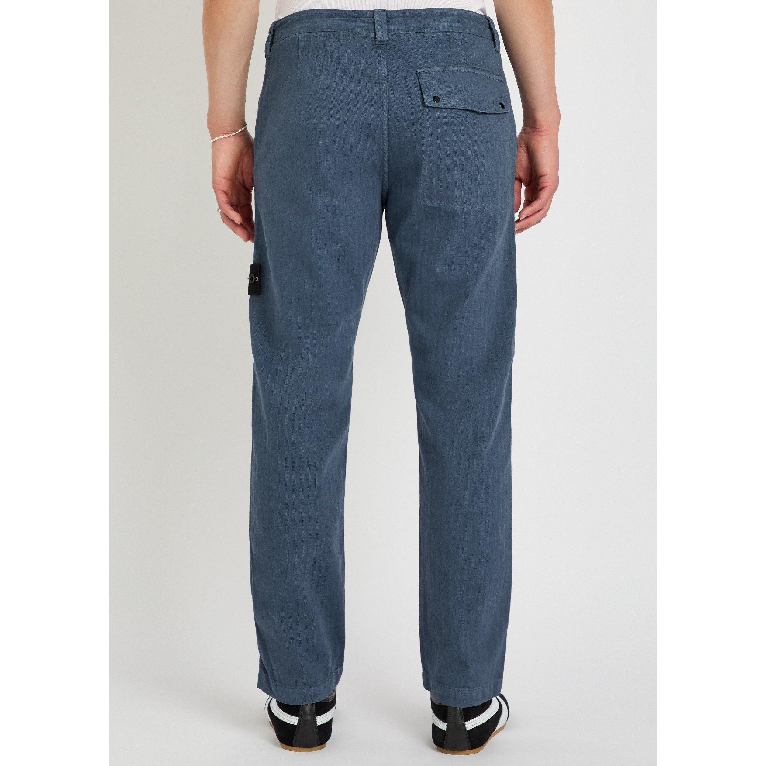 BLUE DARK - Stone Island - Men's Cotton Herringbone Straight-Leg Trousers - 3