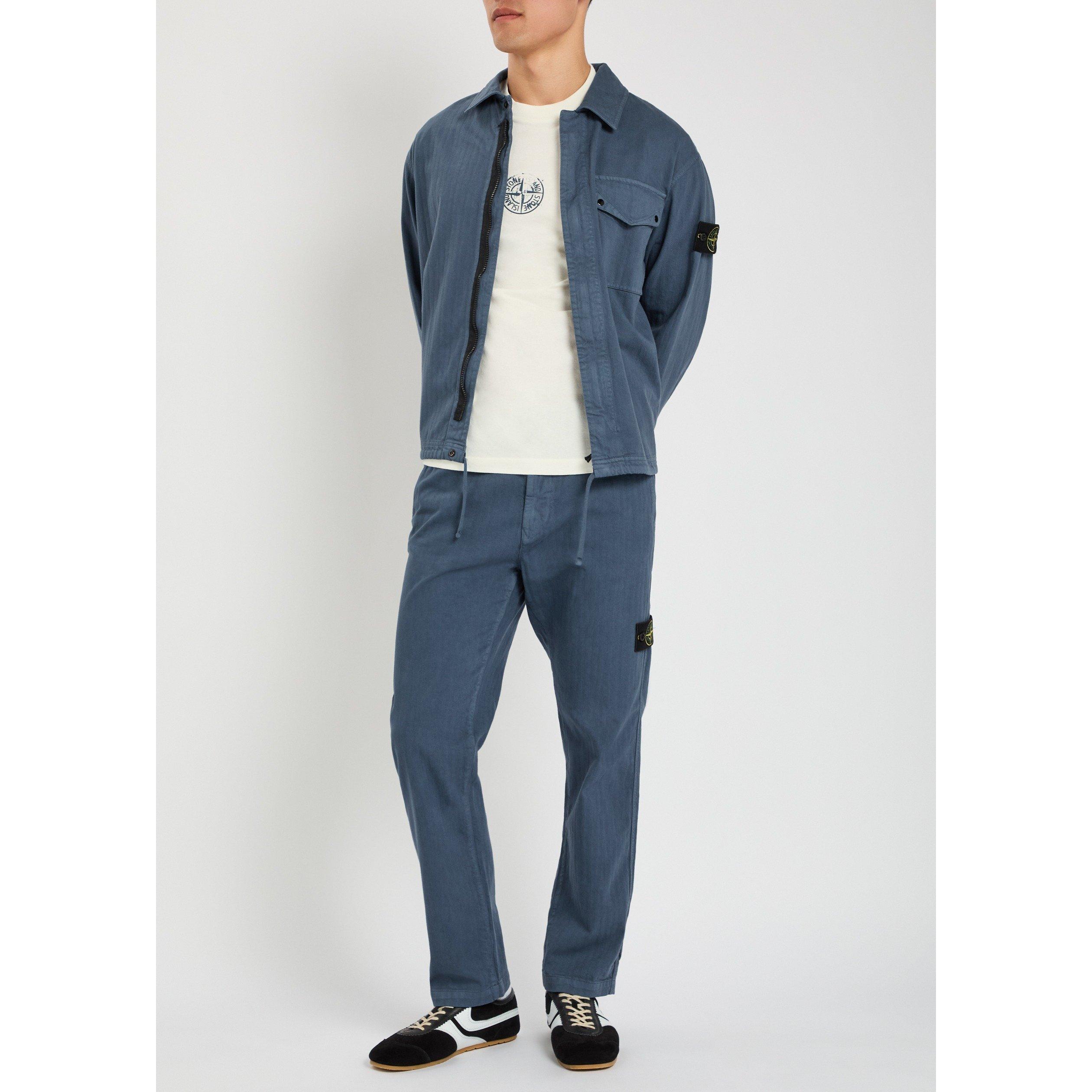 BLUE DARK - Stone Island - Men's Cotton Herringbone Straight-Leg Trousers - 5