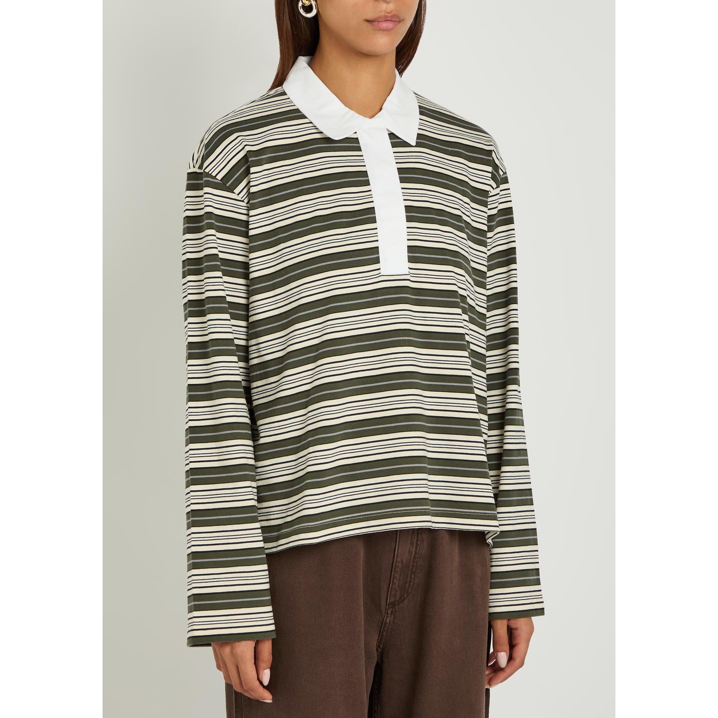 GREEN AND OTHER - Rag and Bone - Women's Kelly Stripe Cotton Oversized-Fit Long-Sleeve Polo - 2