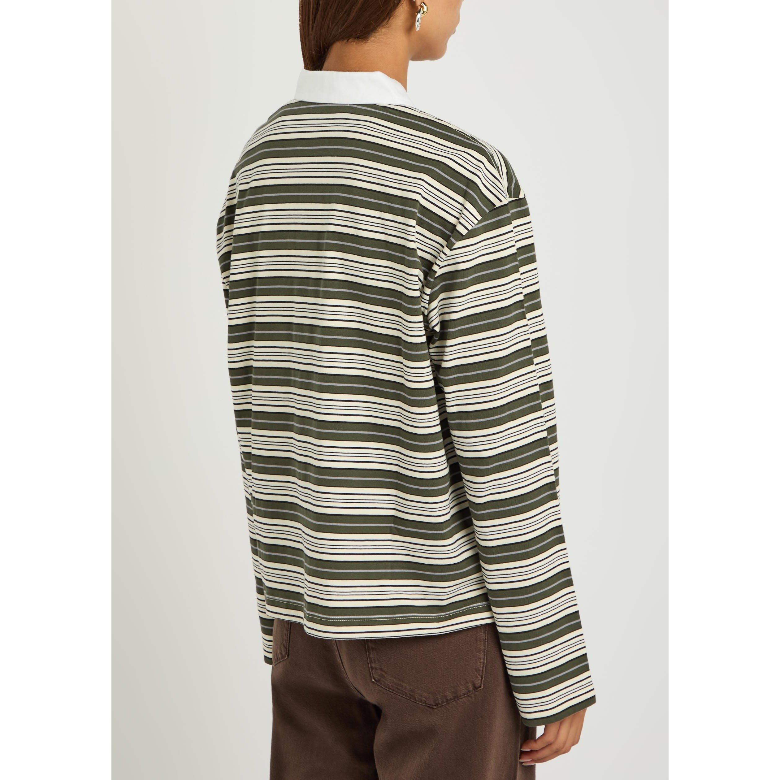 GREEN AND OTHER - Rag and Bone - Women's Kelly Stripe Cotton Oversized-Fit Long-Sleeve Polo - 3
