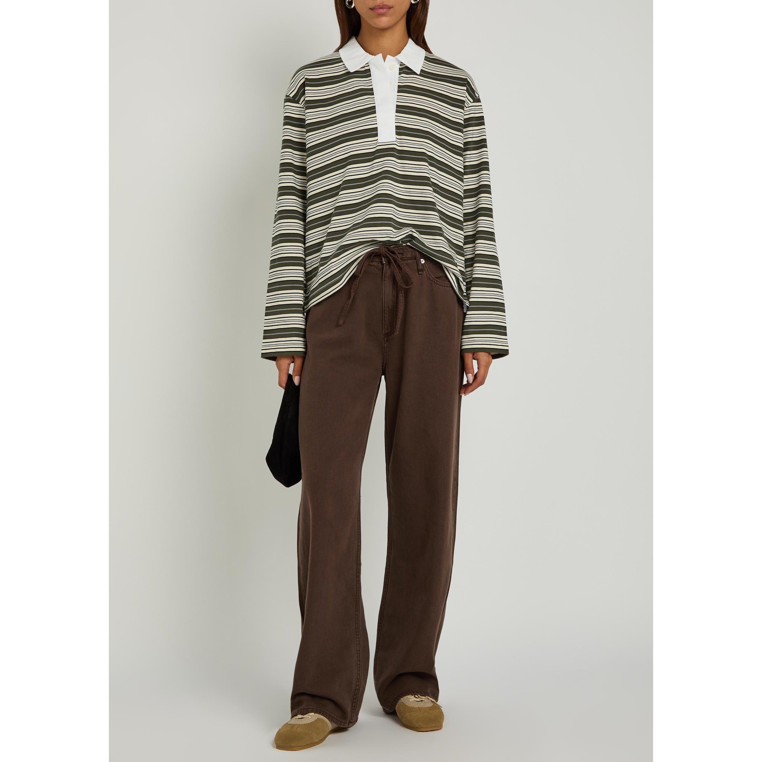 GREEN AND OTHER - Rag and Bone - Women's Kelly Stripe Cotton Oversized-Fit Long-Sleeve Polo - 5