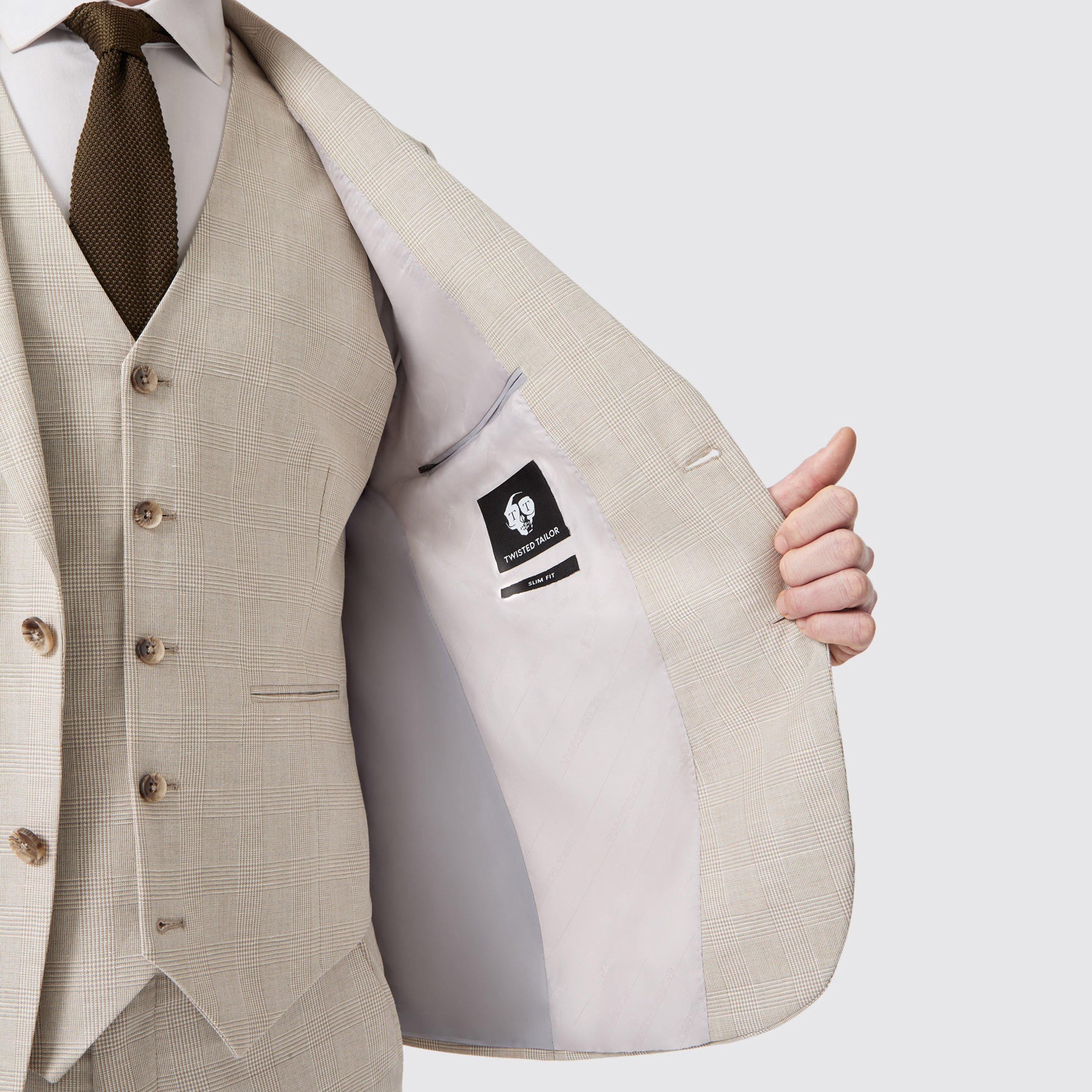 Grey Check - Twisted Tailor - Men's Beckford Slim Fit Check Suit Jacket - 4