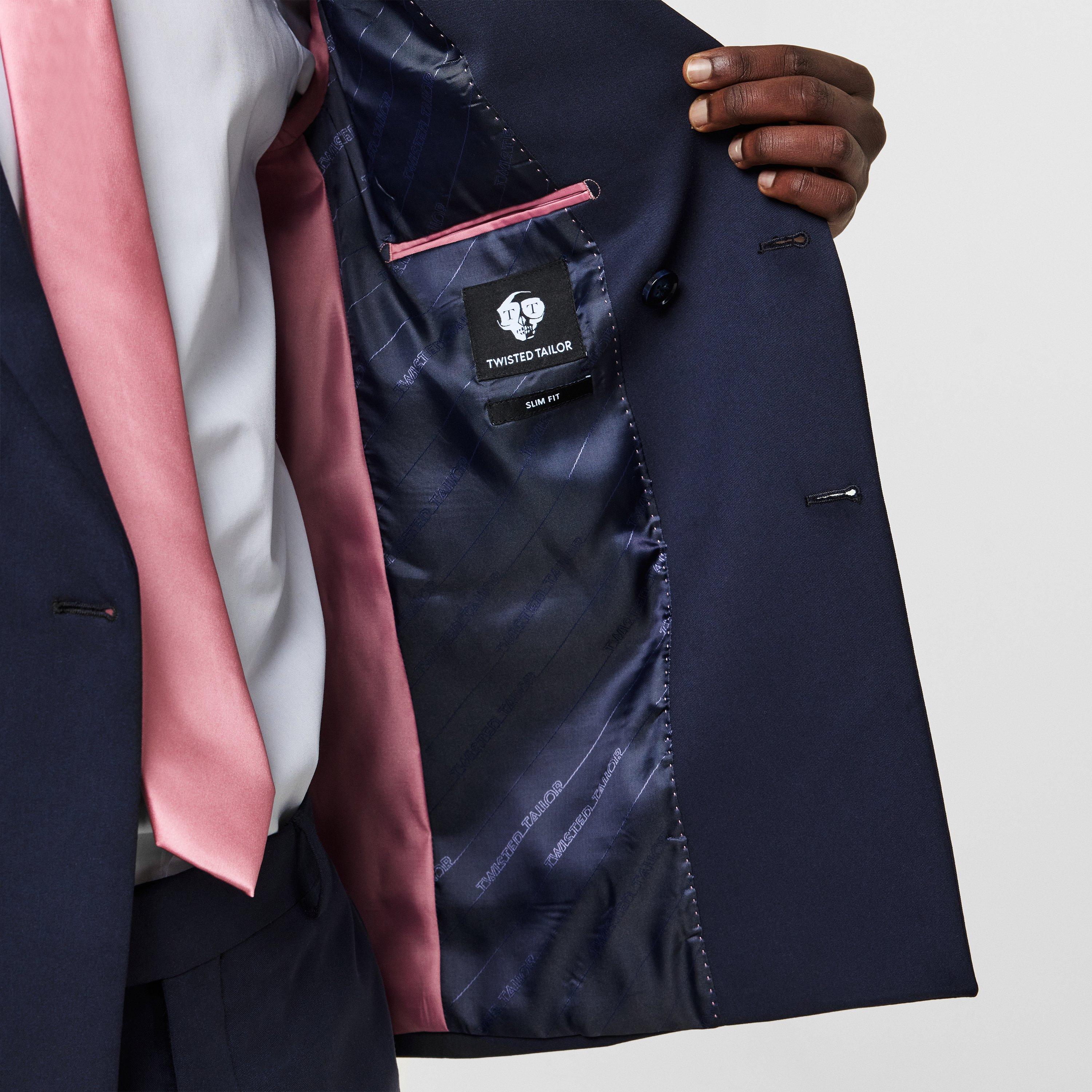 Navy - Twisted Tailor - TT Ellroy Double Breasted Jacket Mens - 8