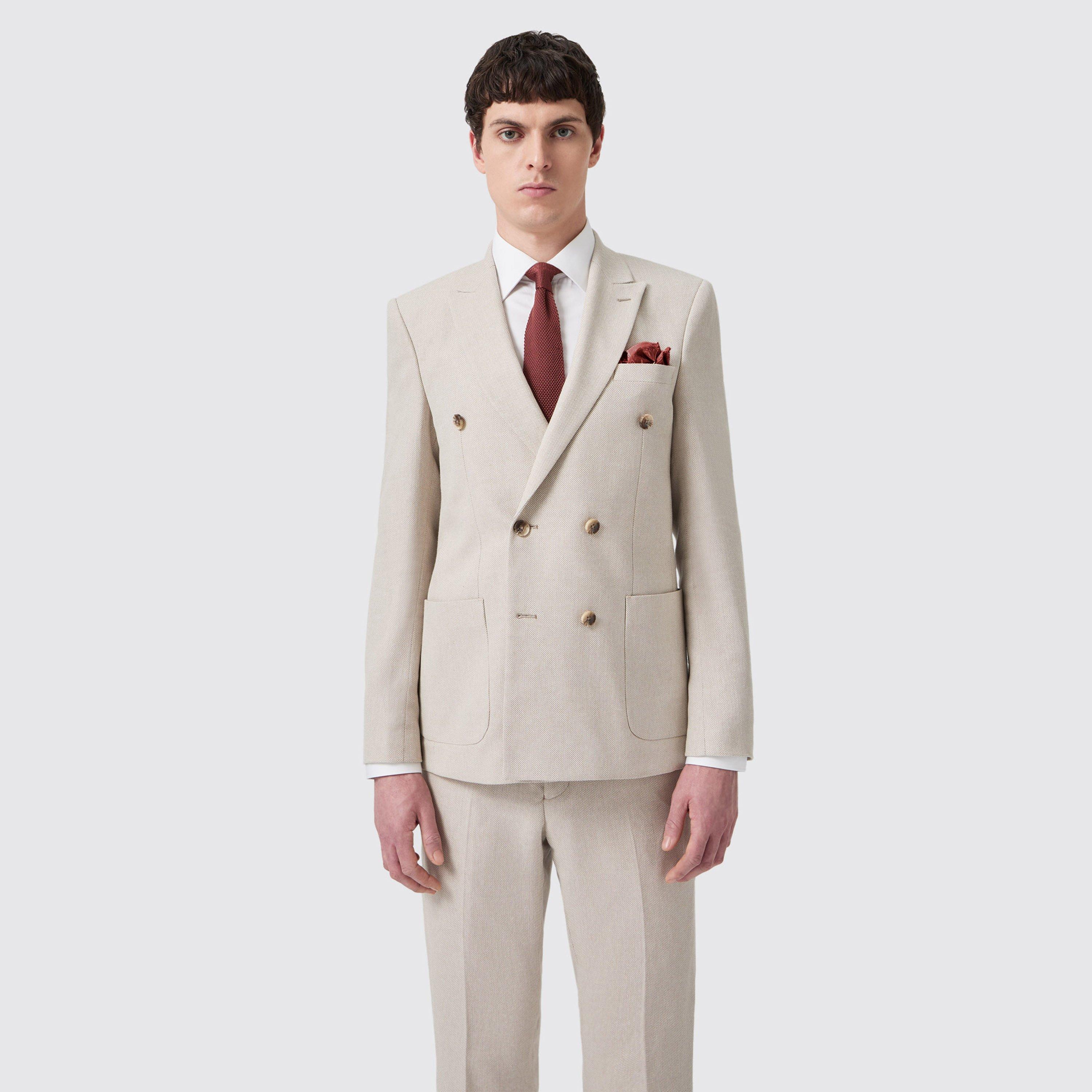 Neutral HBone - Twisted Tailor - Sion Slim Fit DB Herringbone Jacket - 1