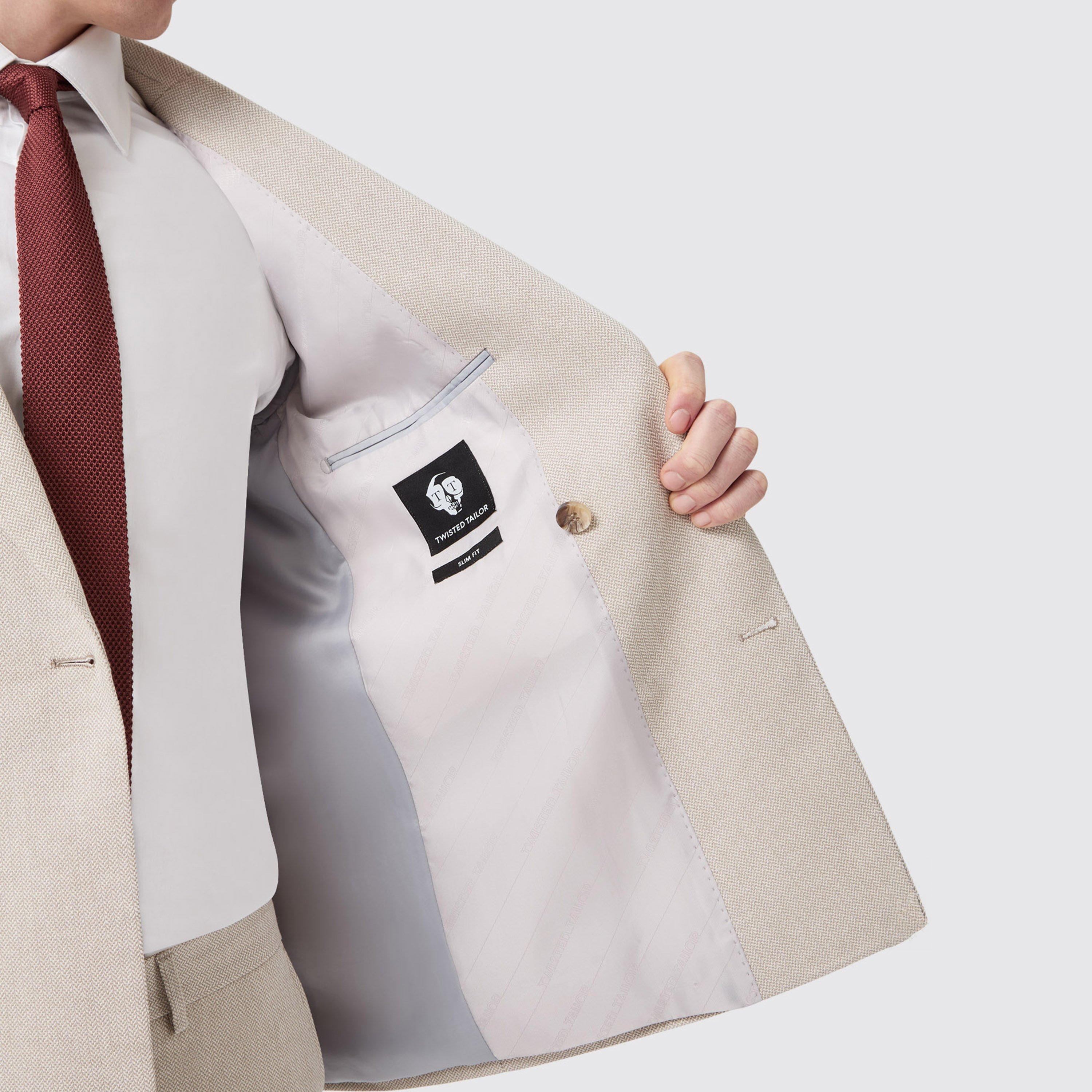 Neutral HBone - Twisted Tailor - Sion Slim Fit DB Herringbone Jacket - 4