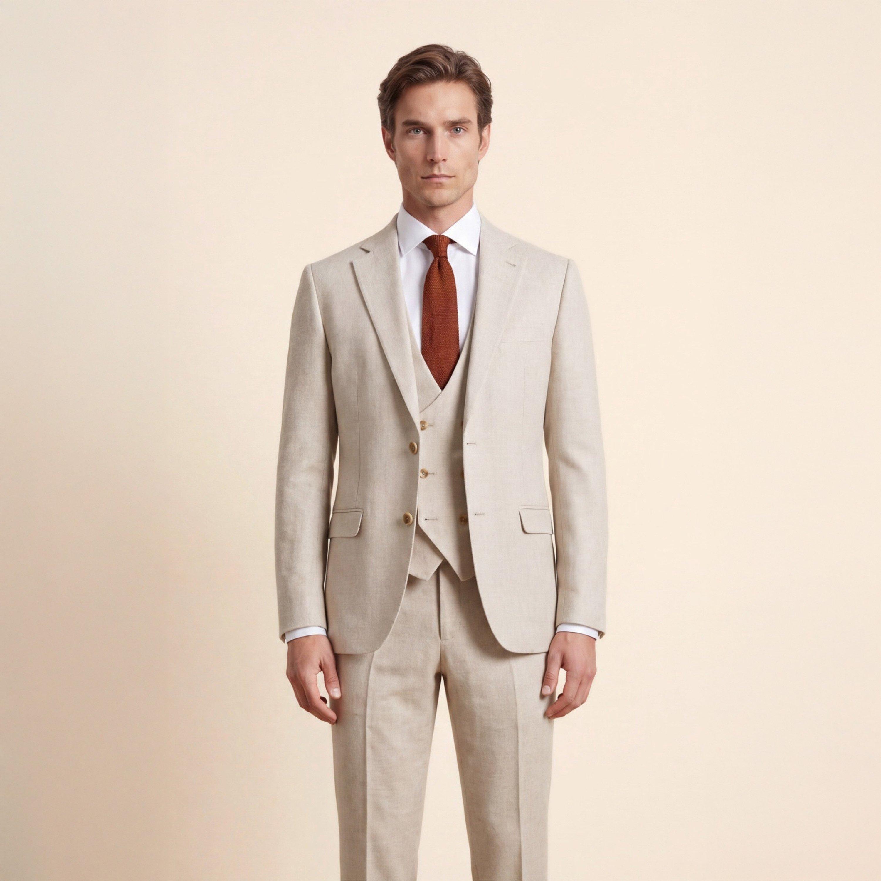 Tan - Without Prejudice - Archer Slim Fit Tan Tweed Suit Jacket - 2