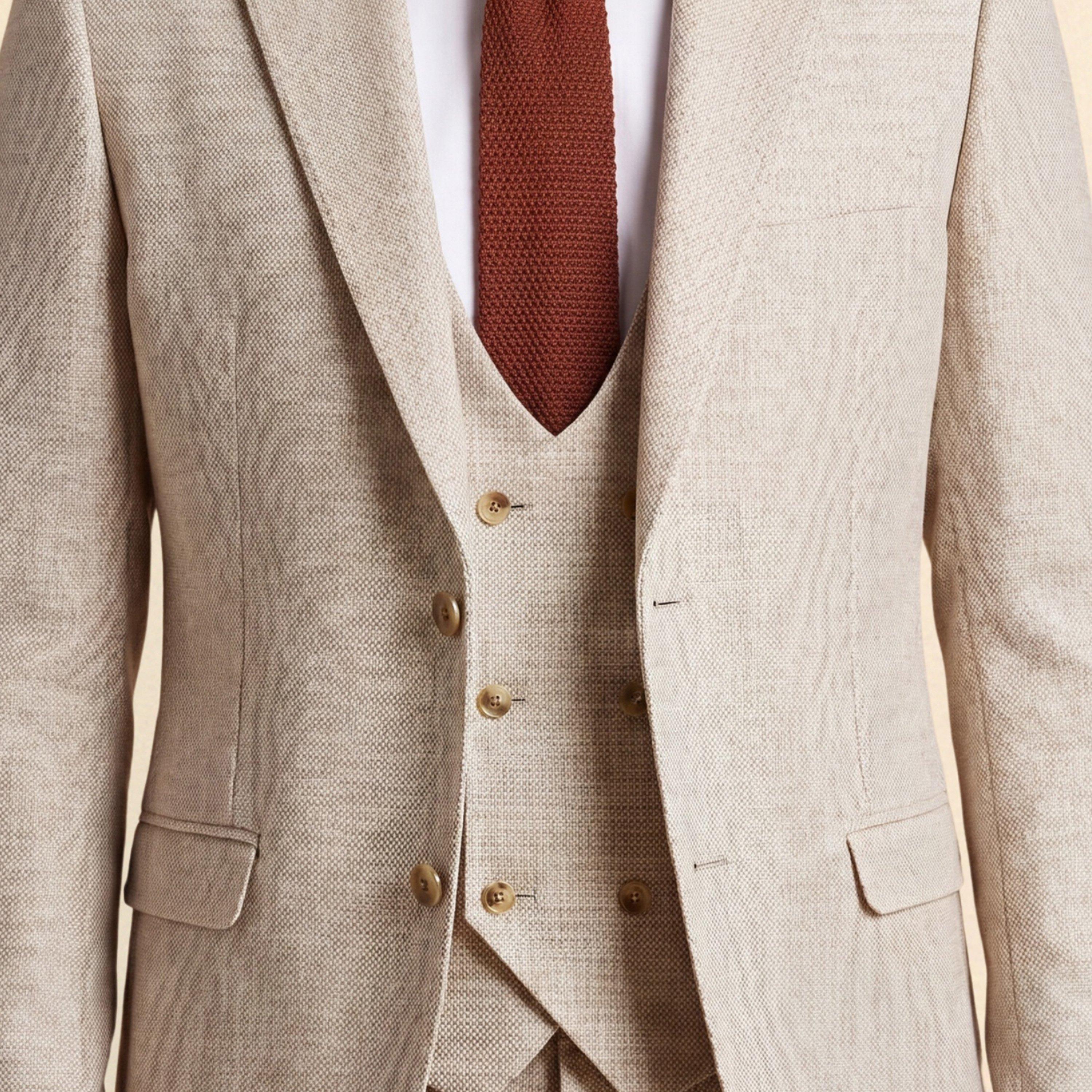 Tan - Without Prejudice - Archer Slim Fit Tan Tweed Suit Jacket - 4