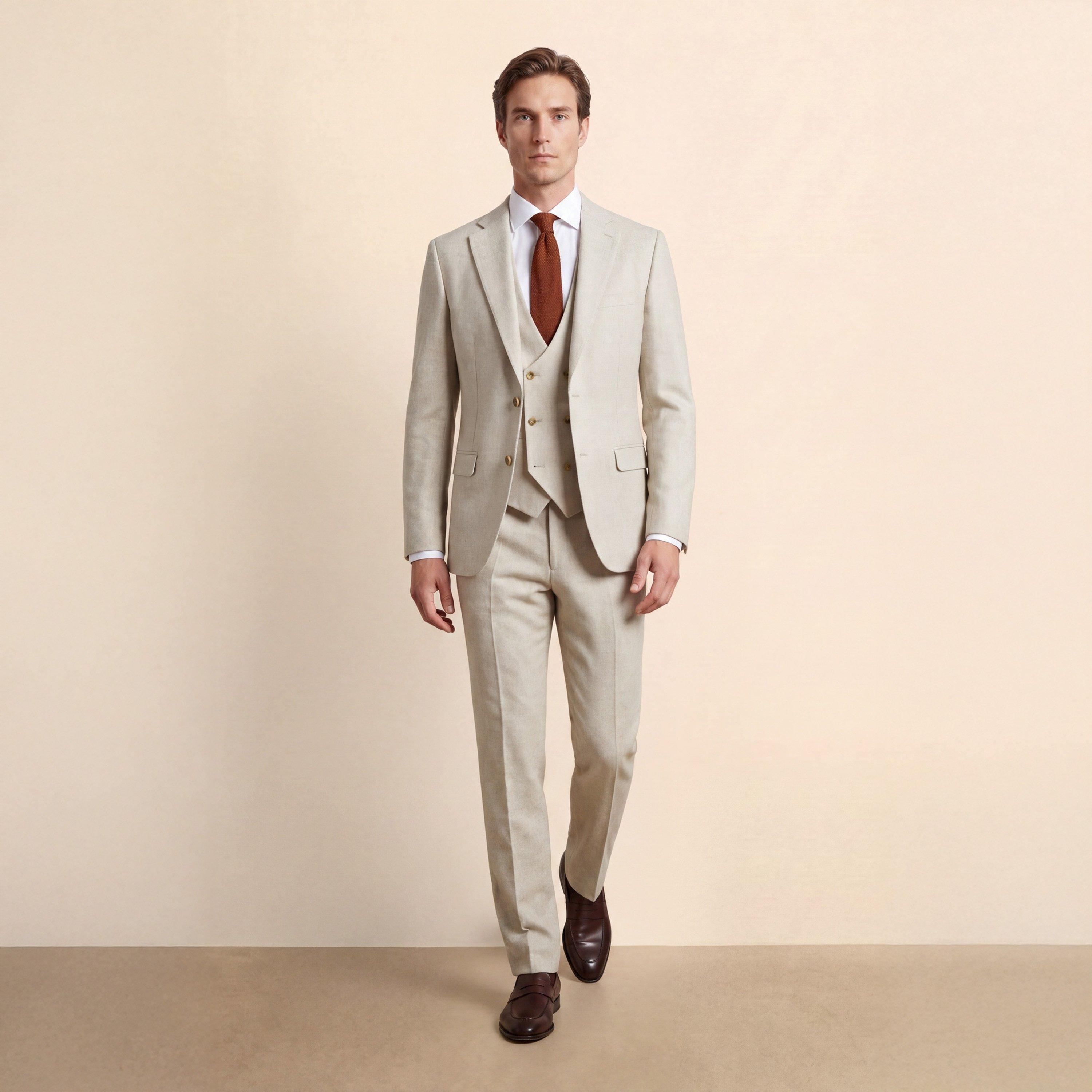 Tan - Without Prejudice - Archer Slim Fit Tan Tweed Suit Jacket - 6