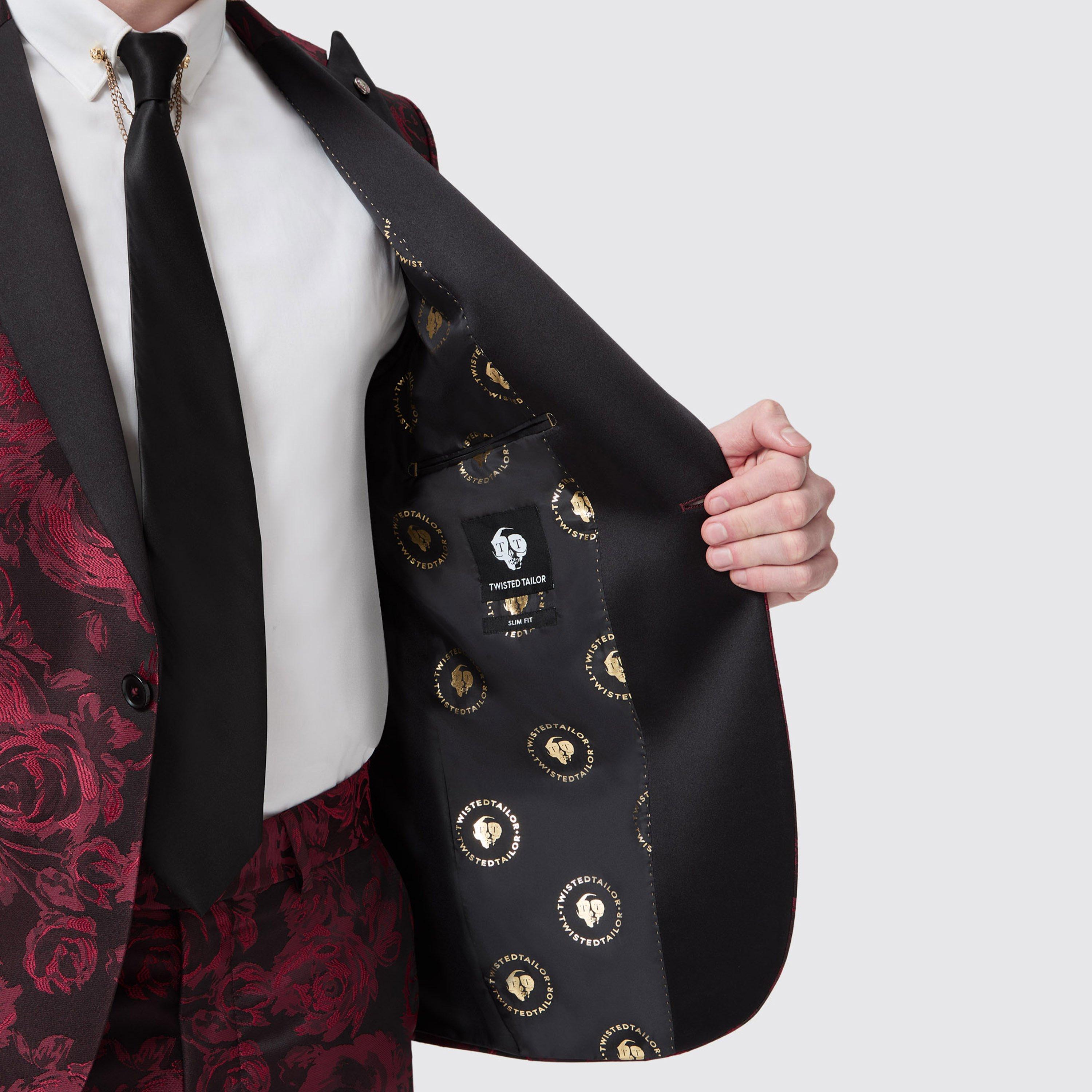 Red Jacquard - Twisted Tailor - Ersat Slim Fit Jacket - 3