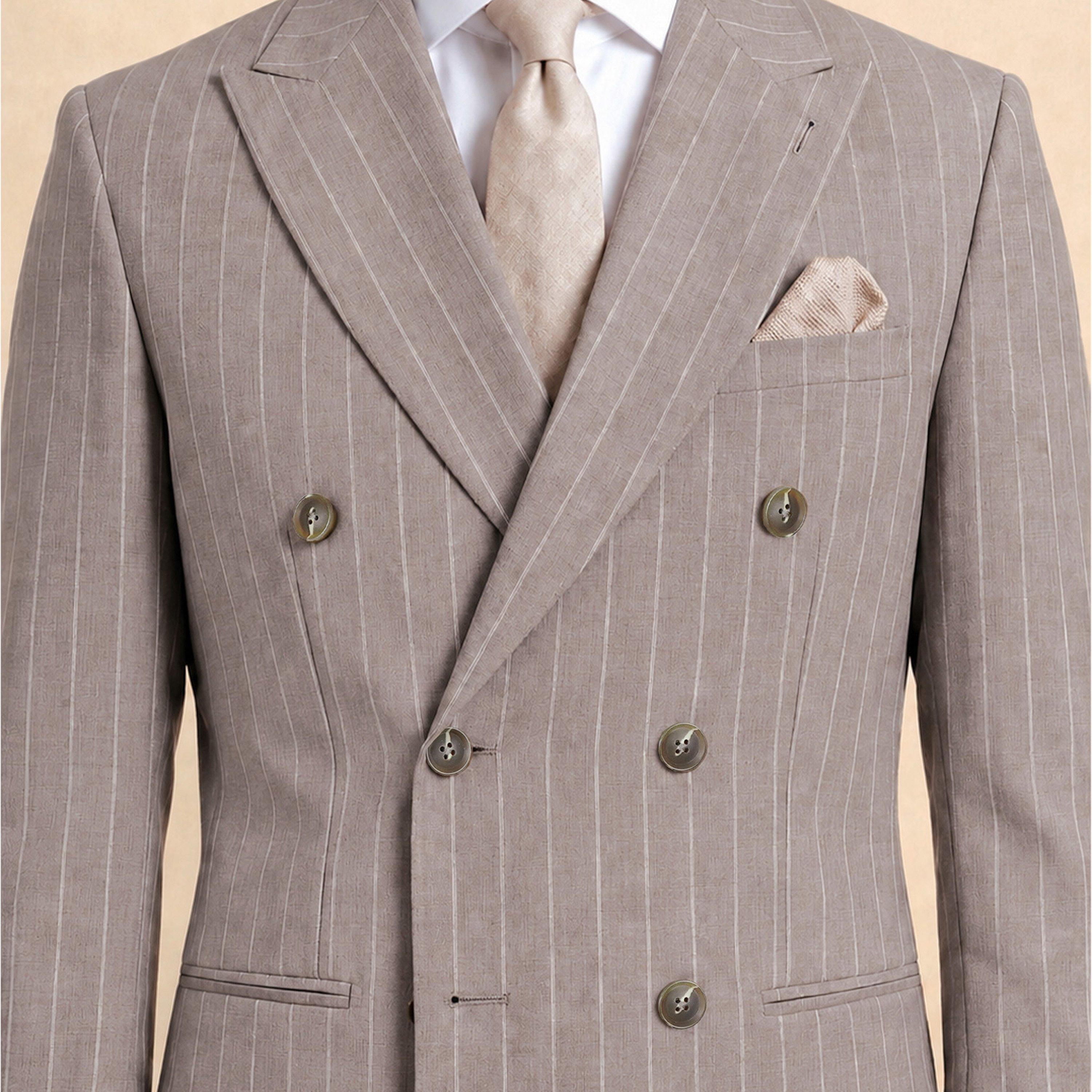 Taupe - Without Prejudice - Highgate Slim Fit Double Breasted Suit Jacket - 4