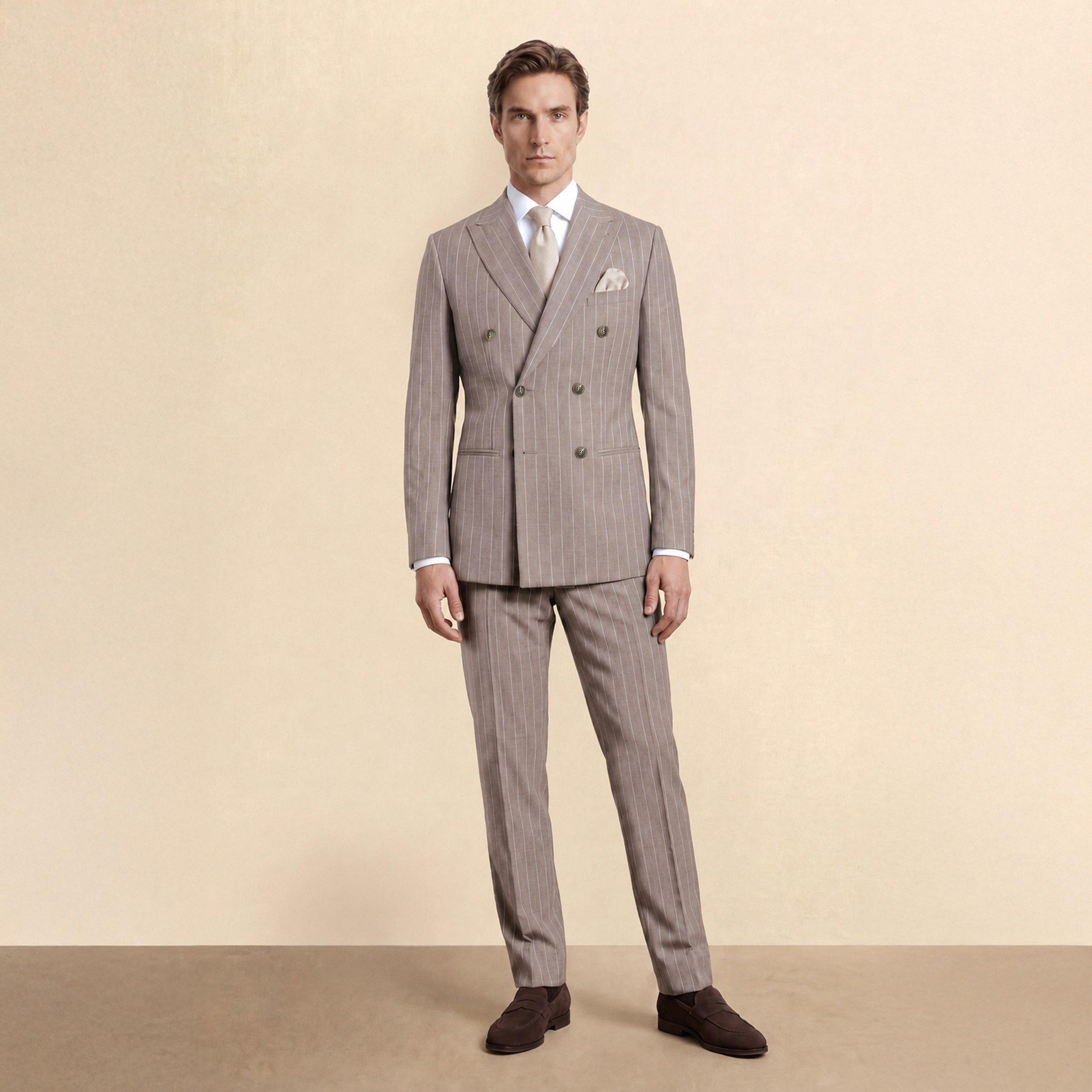 Taupe - Without Prejudice - Highgate Slim Fit Double Breasted Suit Jacket - 6