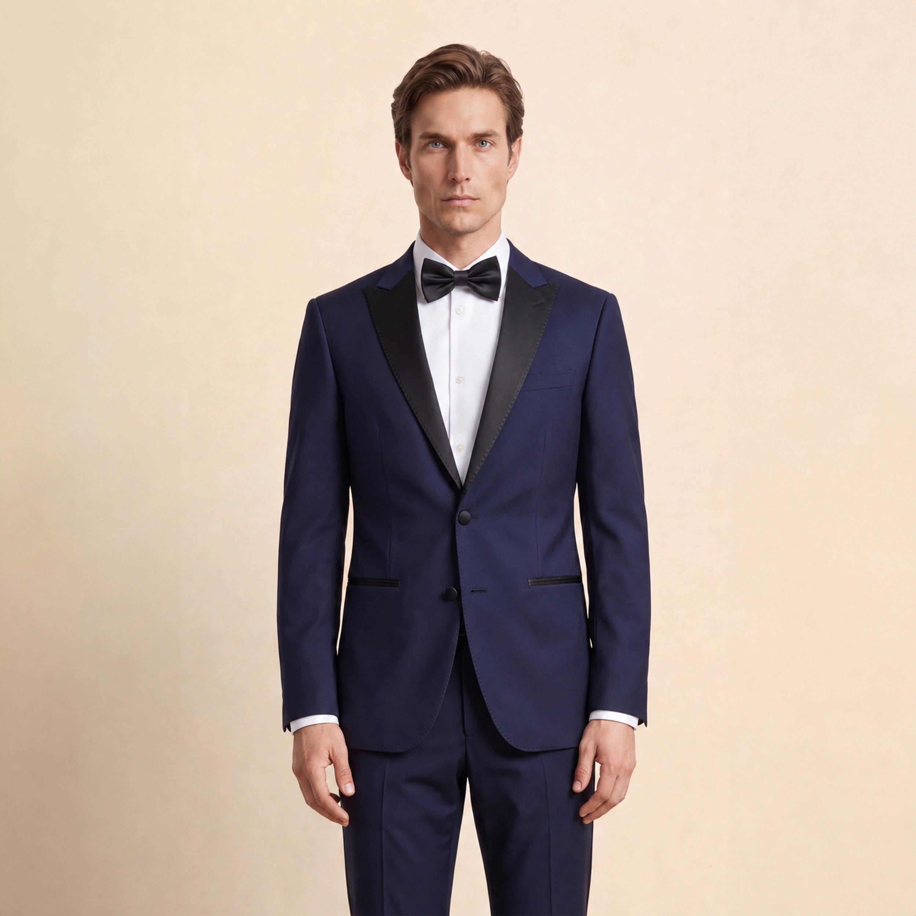 Navy - Without Prejudice - Mens Palmer Peak Lapel Wool Suit Jacket - 2