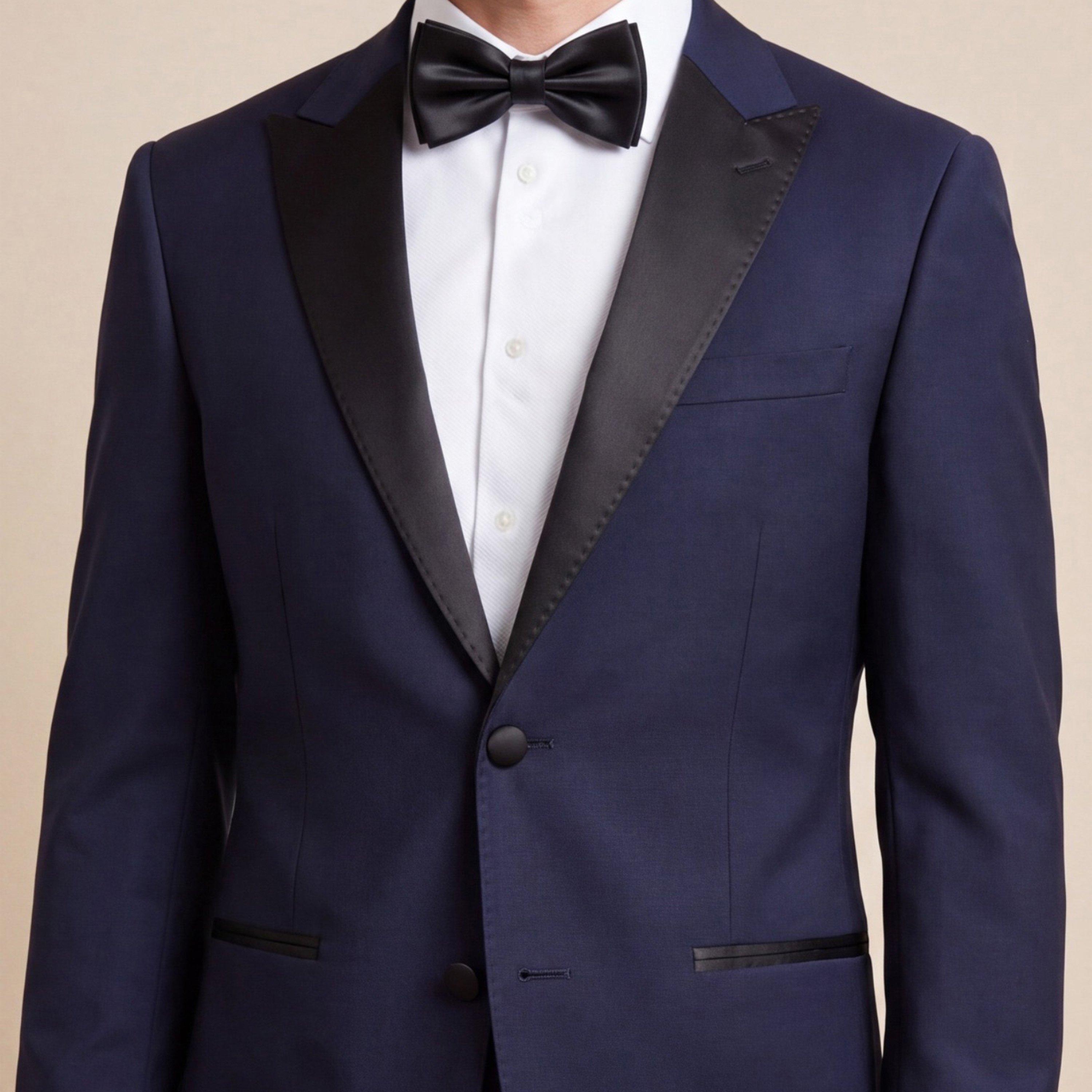 Navy - Without Prejudice - Mens Palmer Peak Lapel Wool Suit Jacket - 4