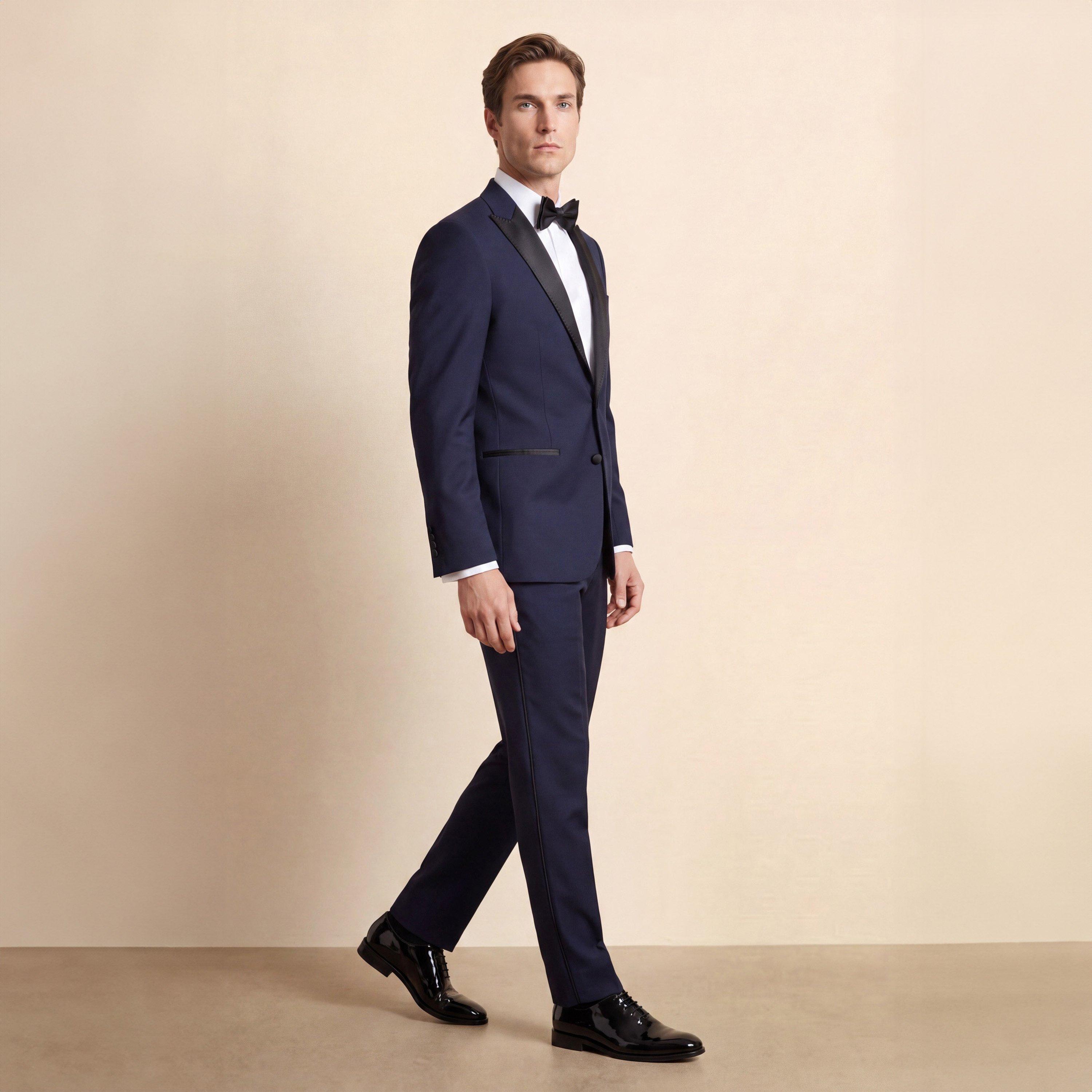 Navy - Without Prejudice - Mens Palmer Peak Lapel Wool Suit Jacket - 6