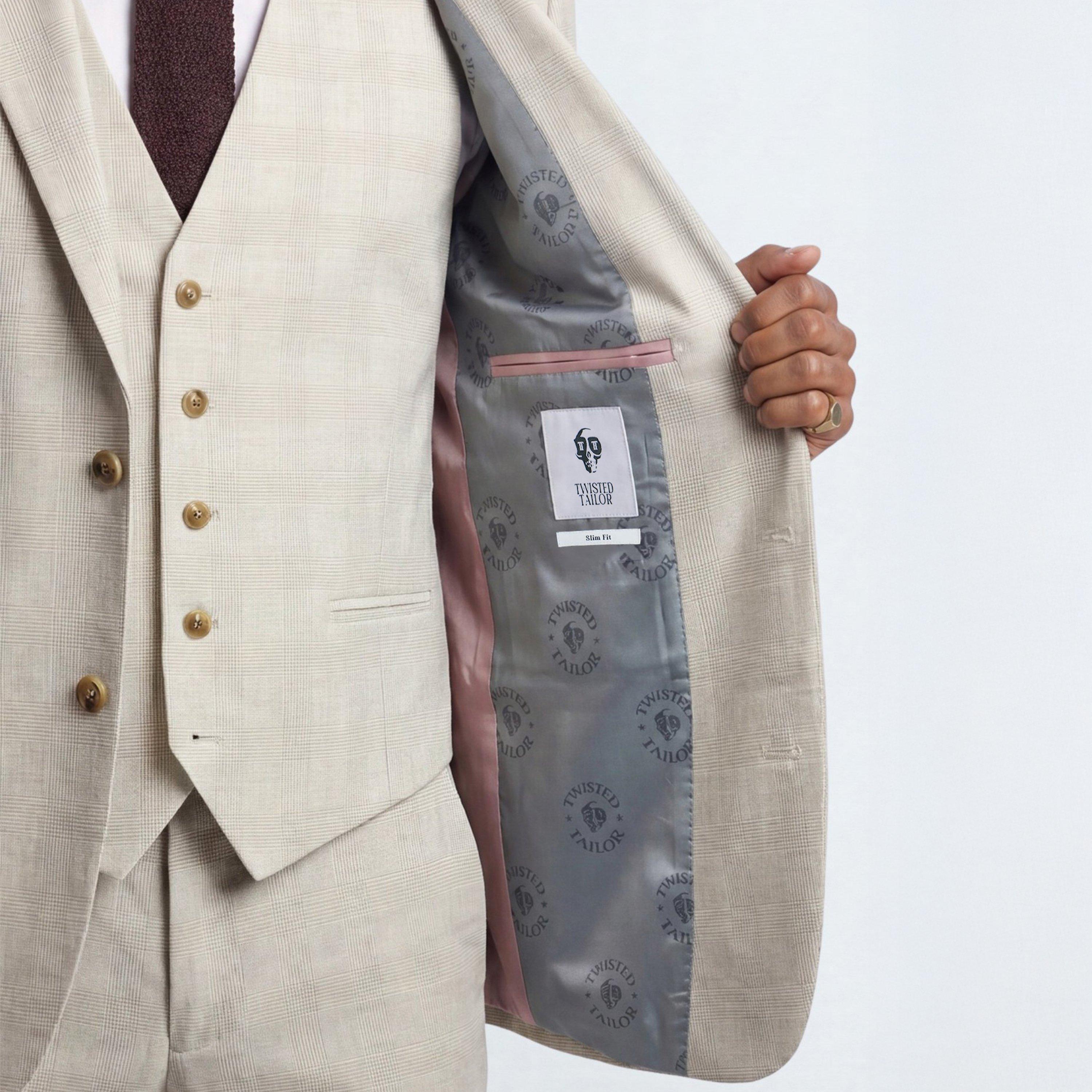 Grey - Twisted Tailor - Beckford Slim Fit Check Suit Jacket - 5