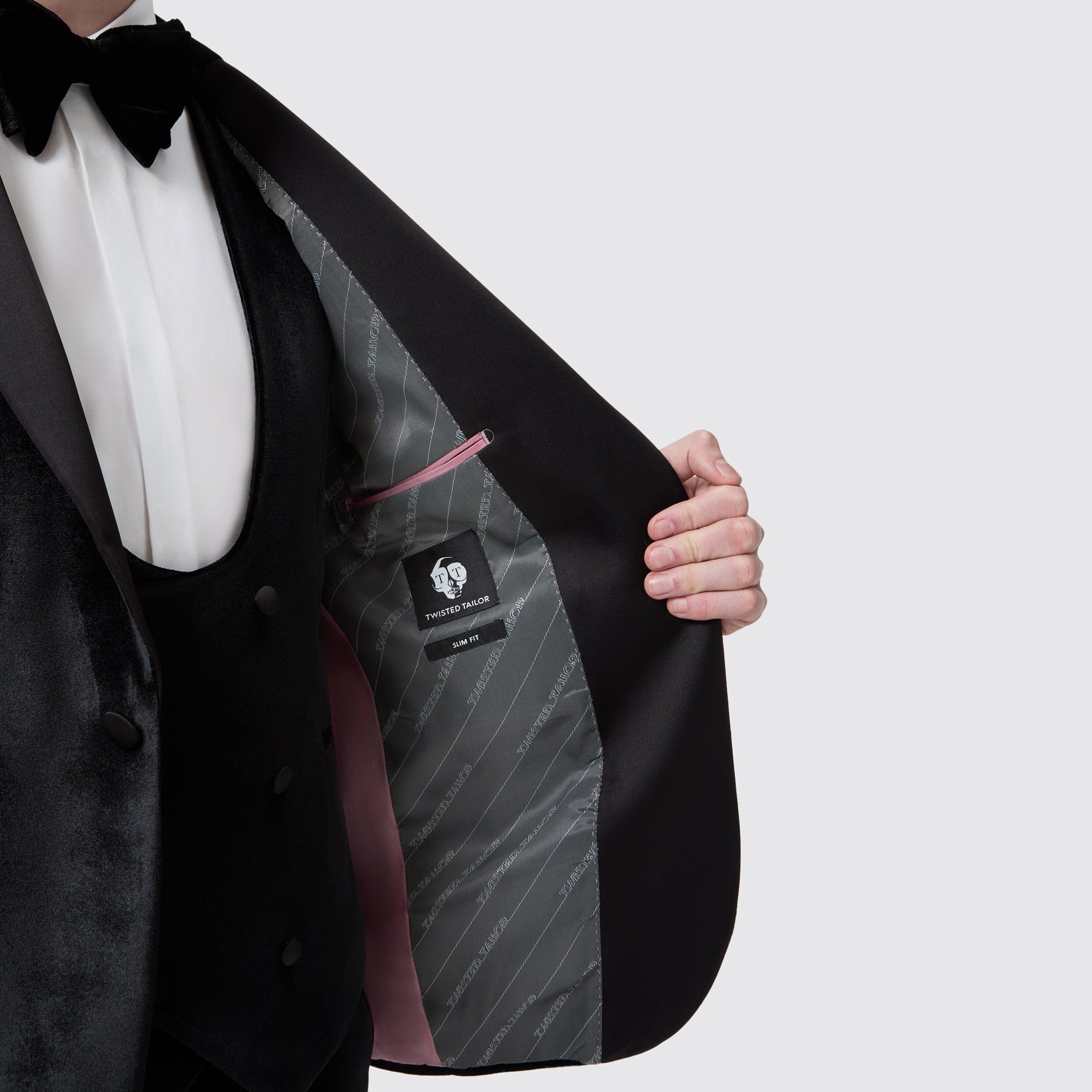 Black - Twisted Tailor - Sylvester Slim Fit Velvet Tux Jacket - 4