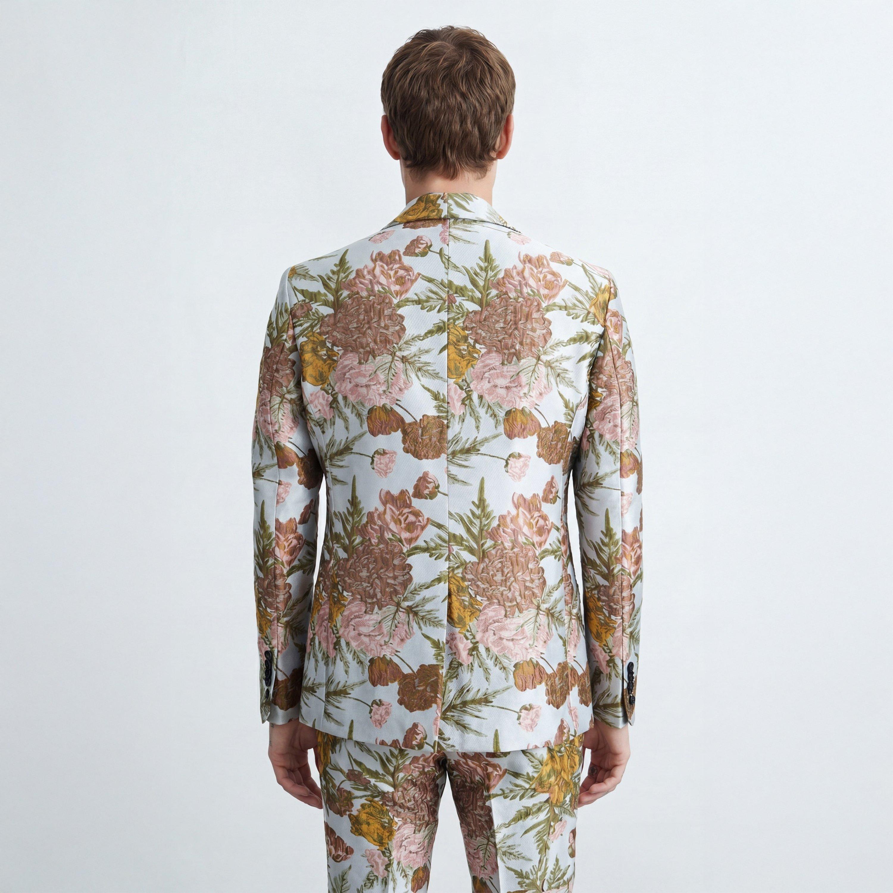 Silver - Twisted Tailor - Hirshfield Slim Fit Floral Suit Jacket - 1