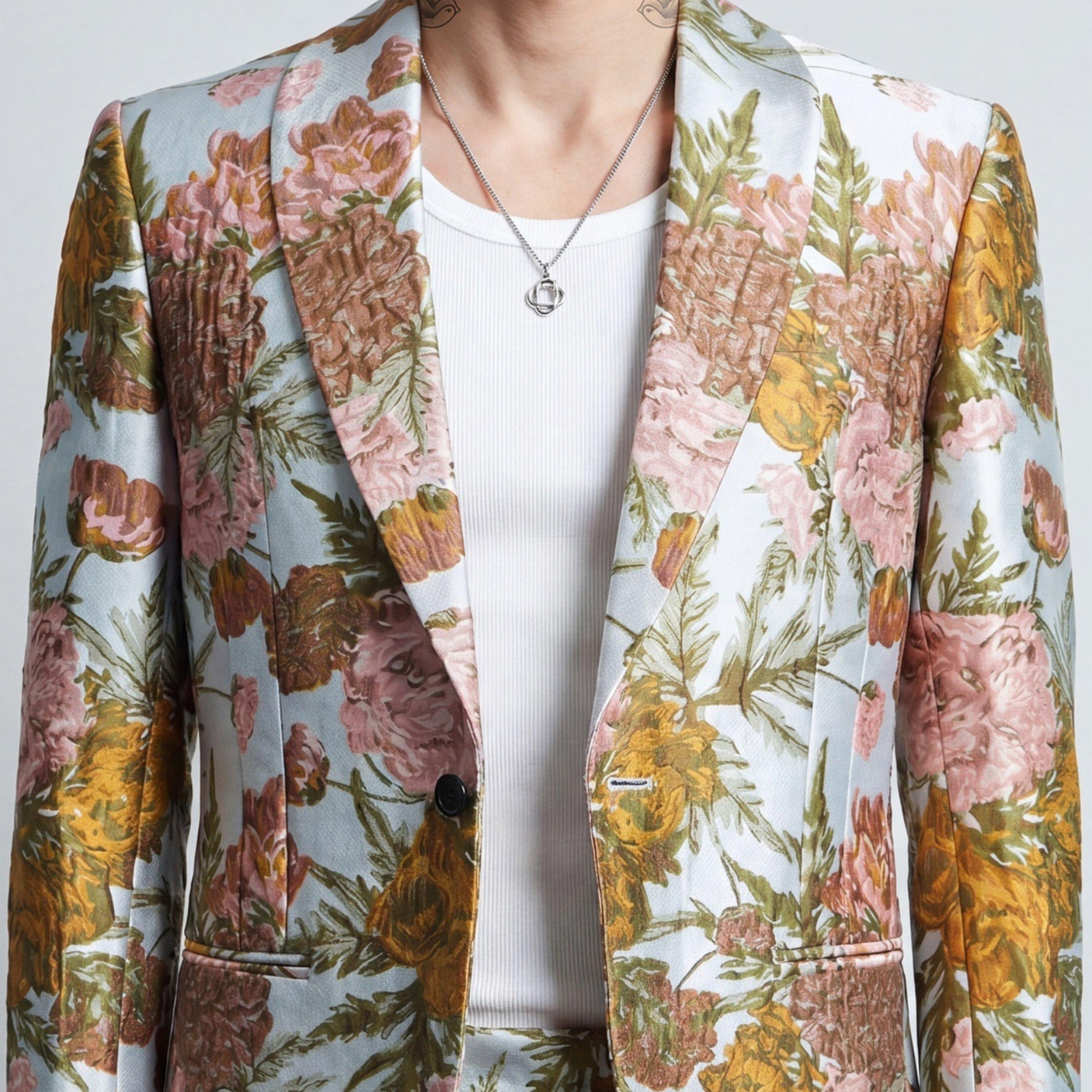 Silver - Twisted Tailor - Hirshfield Slim Fit Floral Suit Jacket - 2