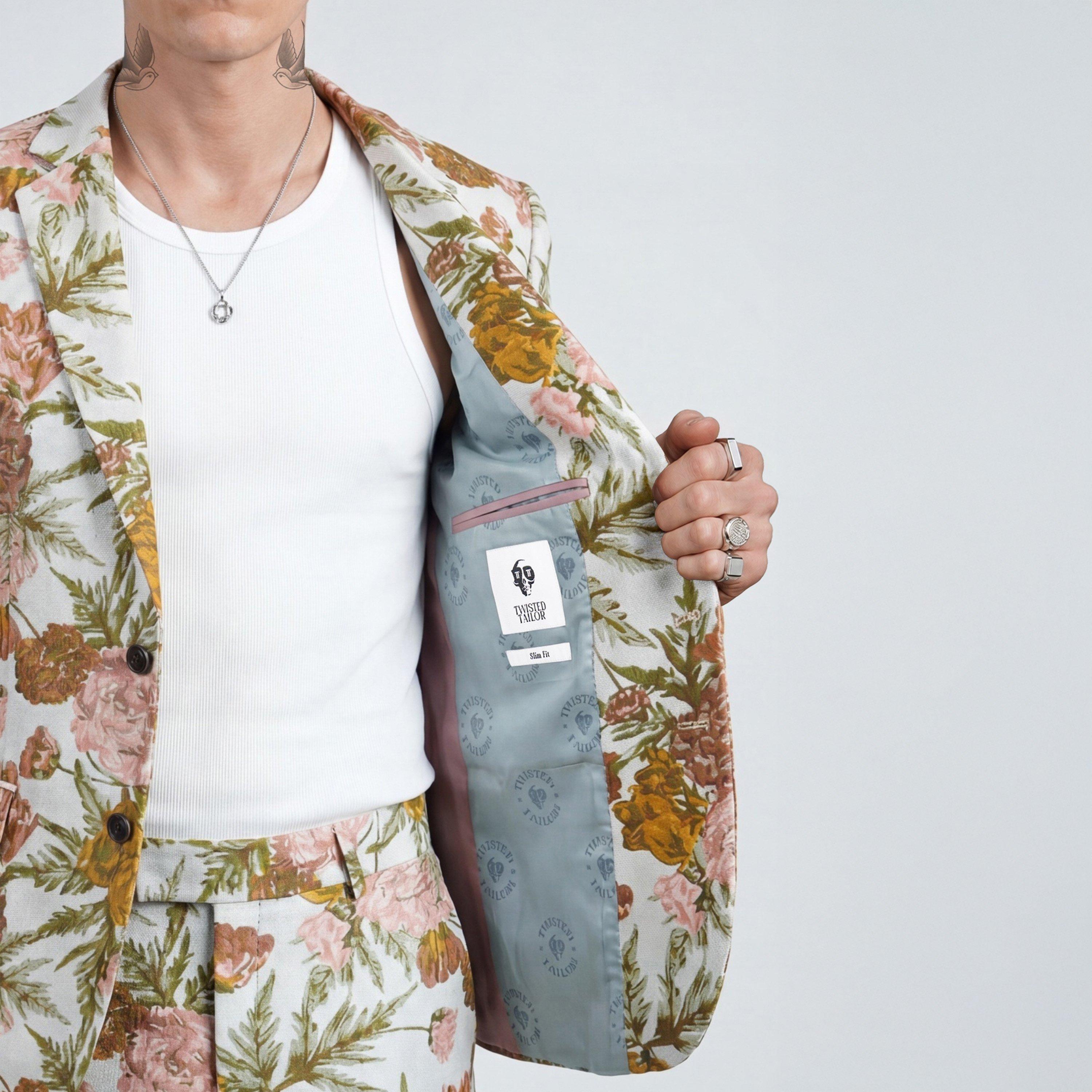 Silver - Twisted Tailor - Hirshfield Slim Fit Floral Suit Jacket - 3