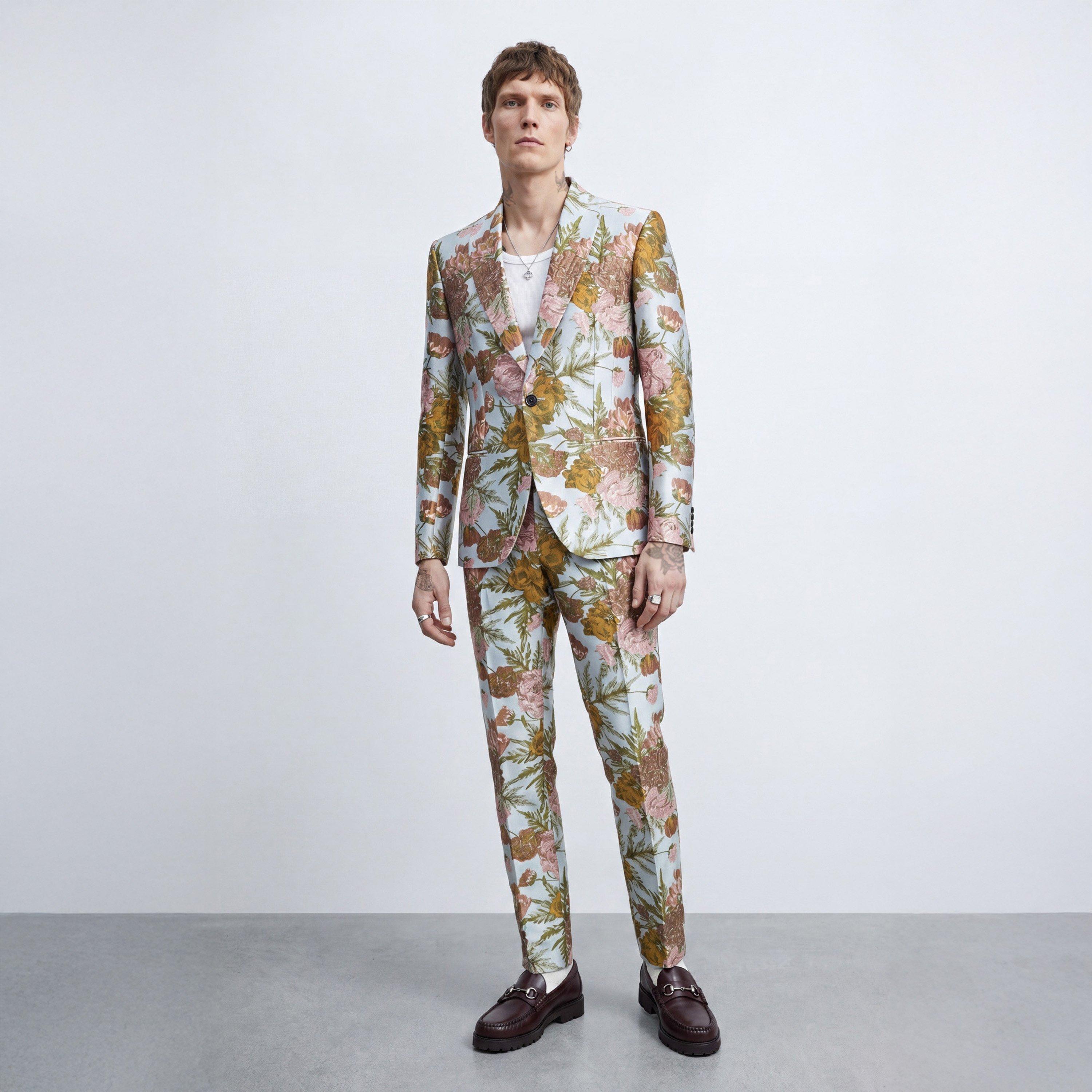 Silver - Twisted Tailor - Hirshfield Slim Fit Floral Suit Jacket - 4