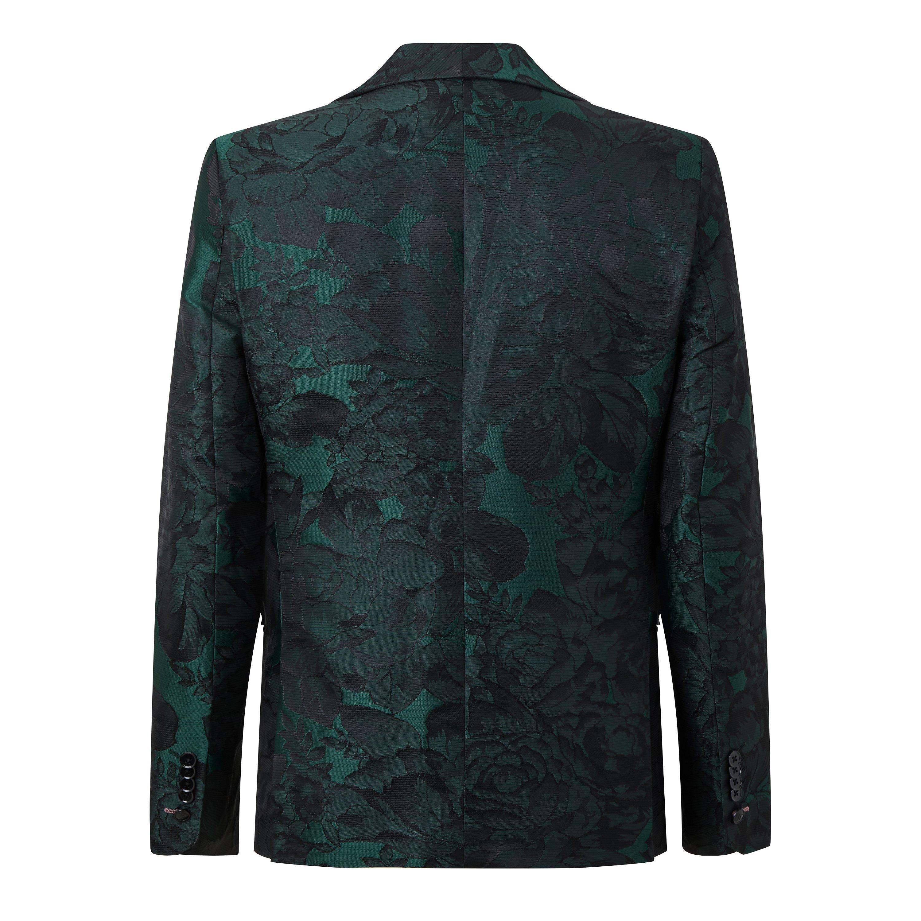 Green - Twisted Tailor - Gilmour Slim Fit Green Floral Suit Jacket - 2