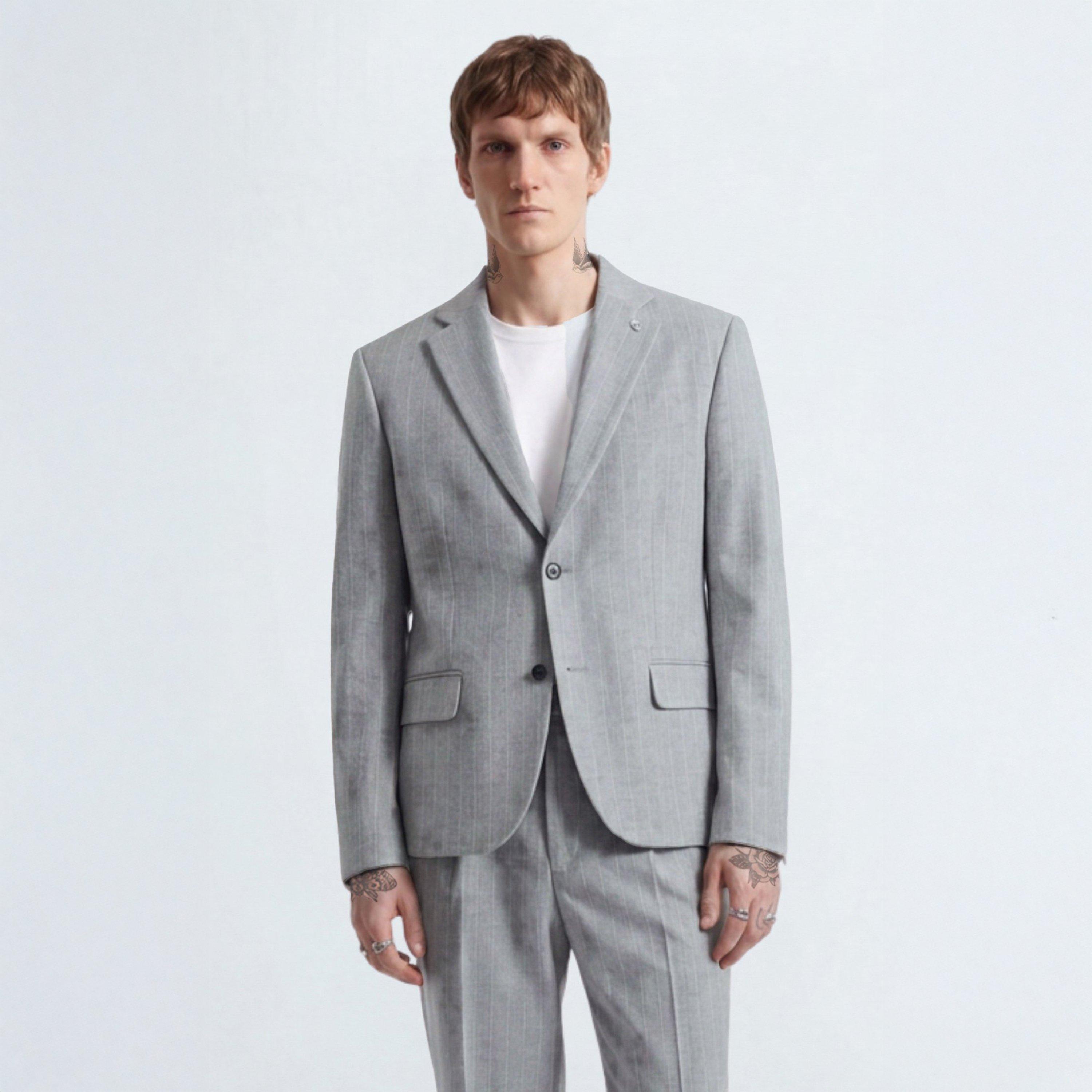 Grey - Twisted Tailor - Tyson Pinstripe Suit Jacket - 2