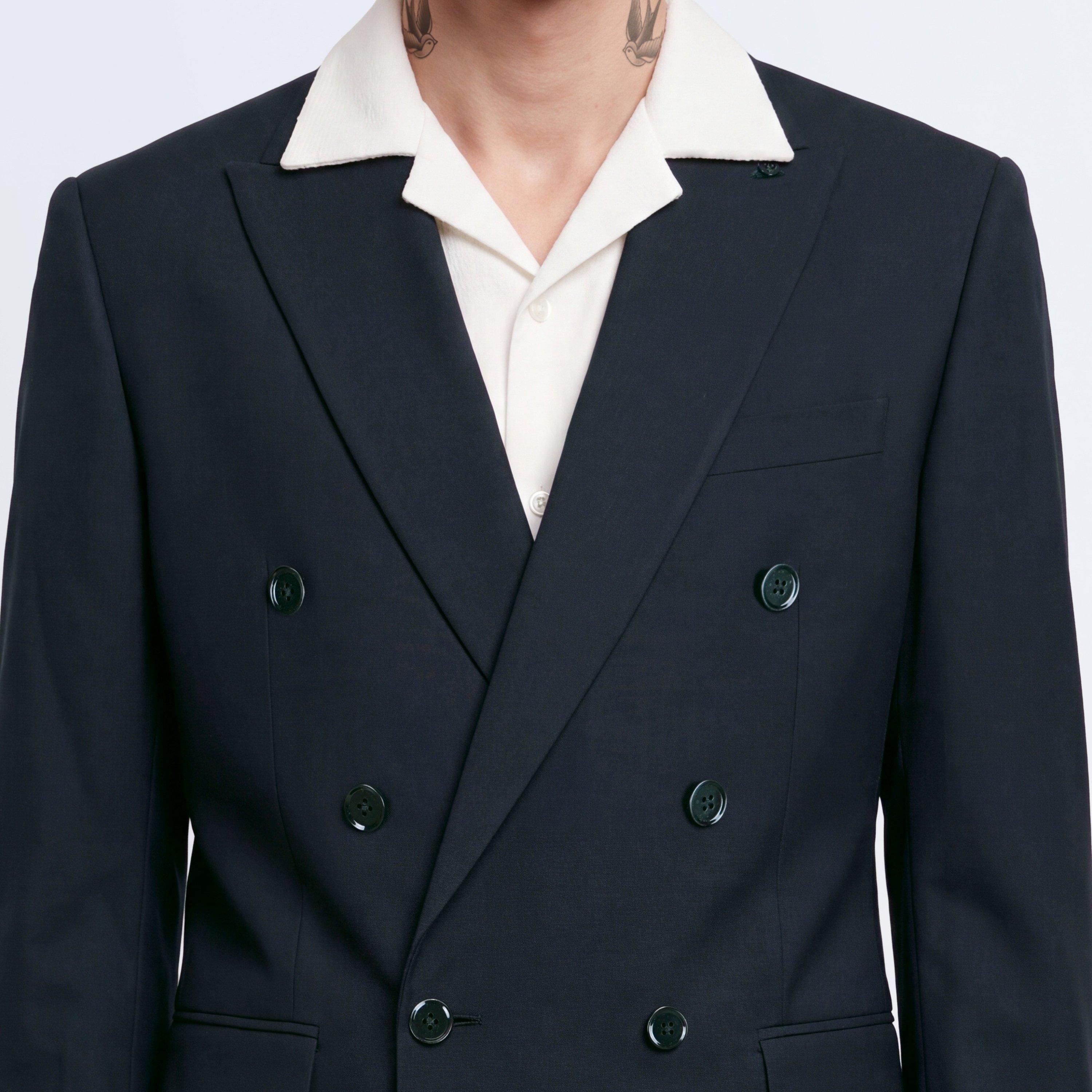 Black - Twisted Tailor - Mens Syrah Double-Breasted Wool Relaxed-Fit Suit Jacket - 4