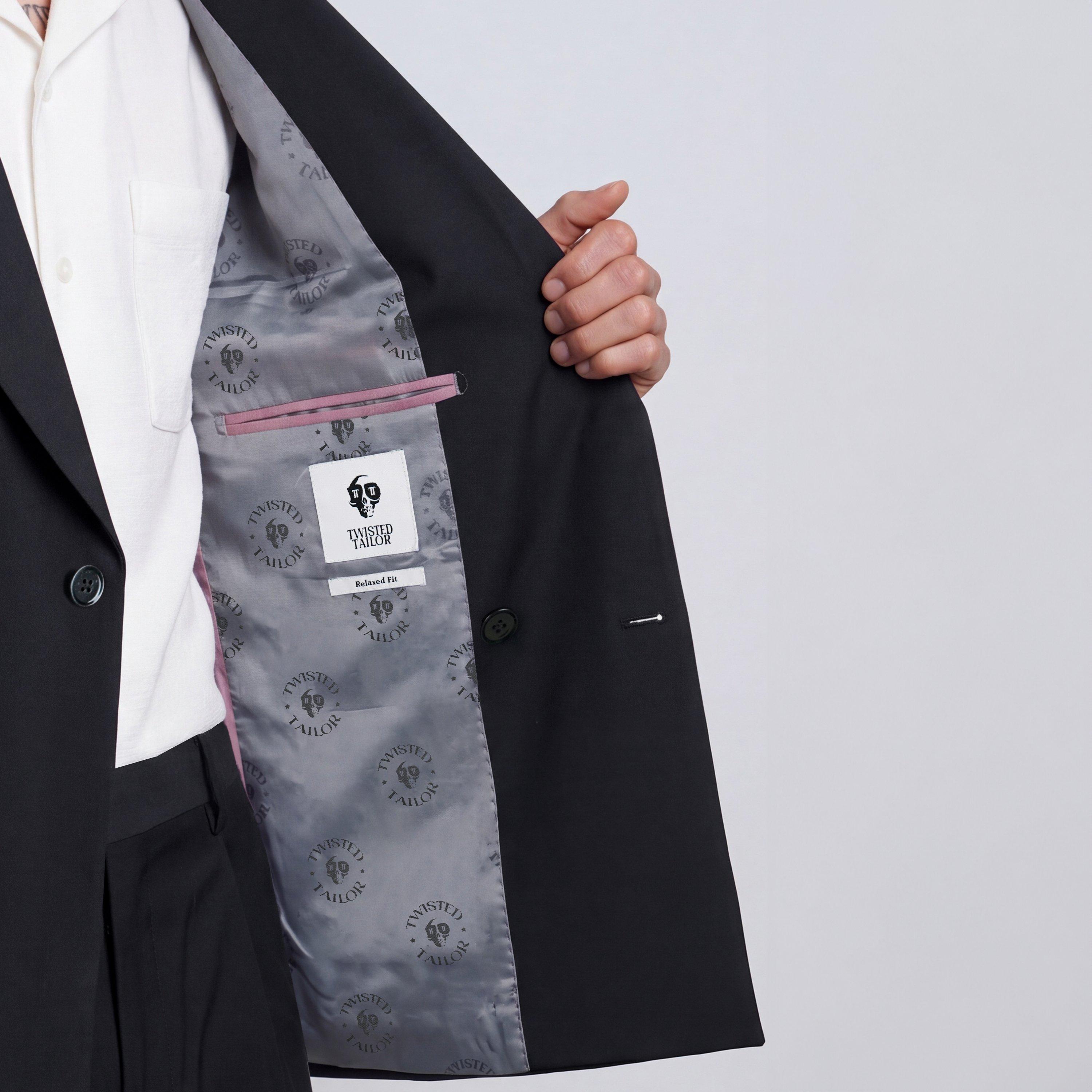 Black - Twisted Tailor - Mens Syrah Double-Breasted Wool Relaxed-Fit Suit Jacket - 5