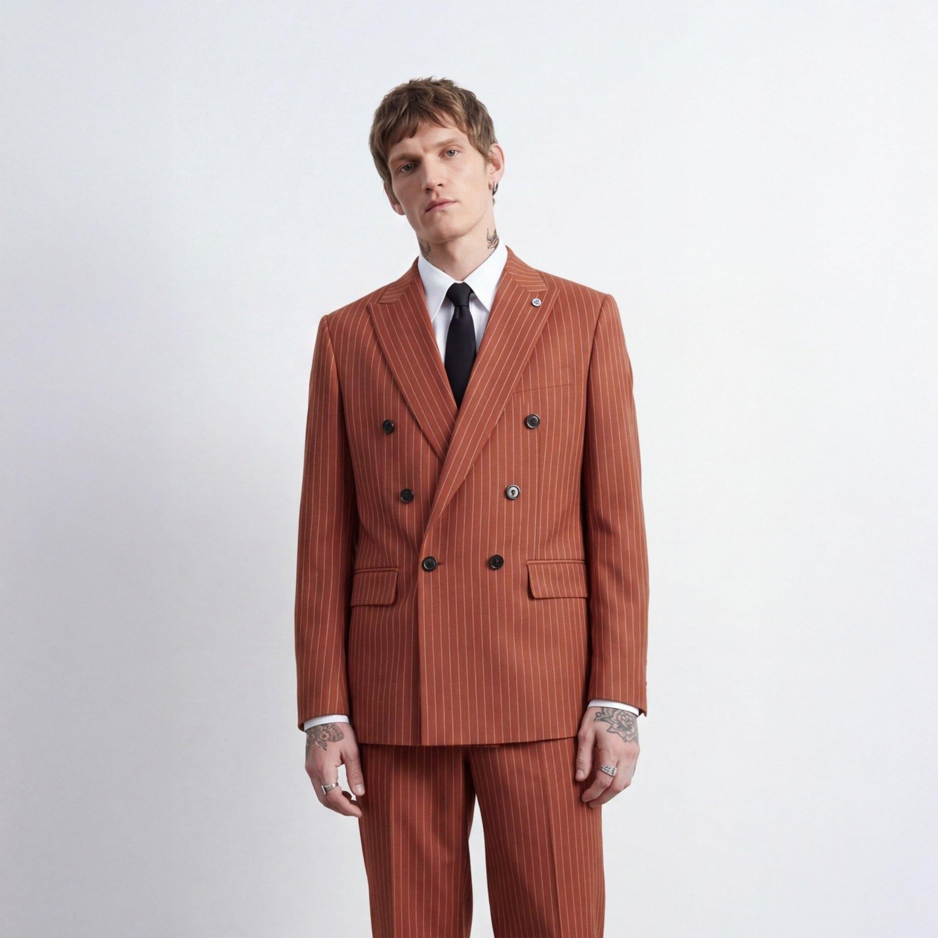 Burnt Orange - Twisted Tailor - Men's Syrah Double-Breasted Wool Relaxed-Fit Suit Jacket - 2