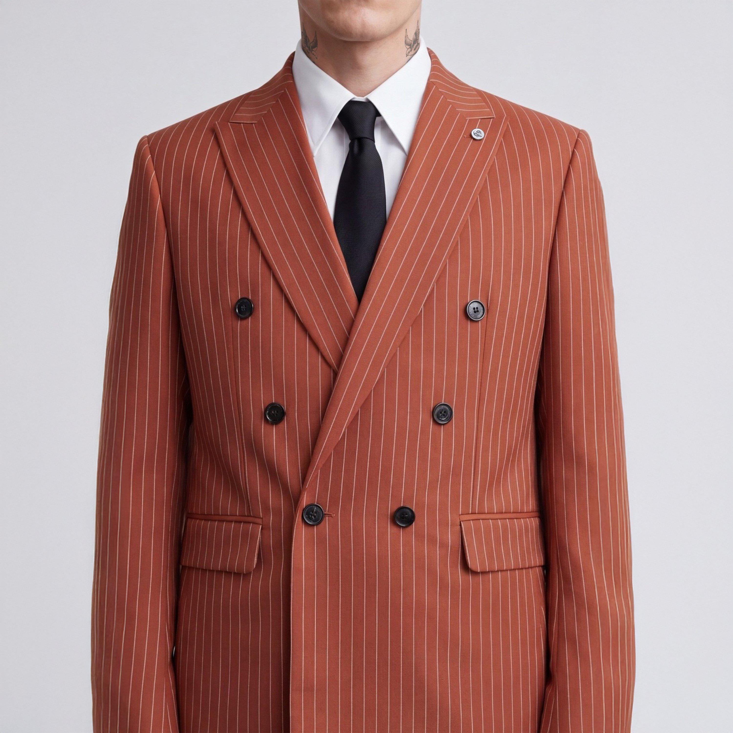 Burnt Orange - Twisted Tailor - Men's Syrah Double-Breasted Wool Relaxed-Fit Suit Jacket - 4