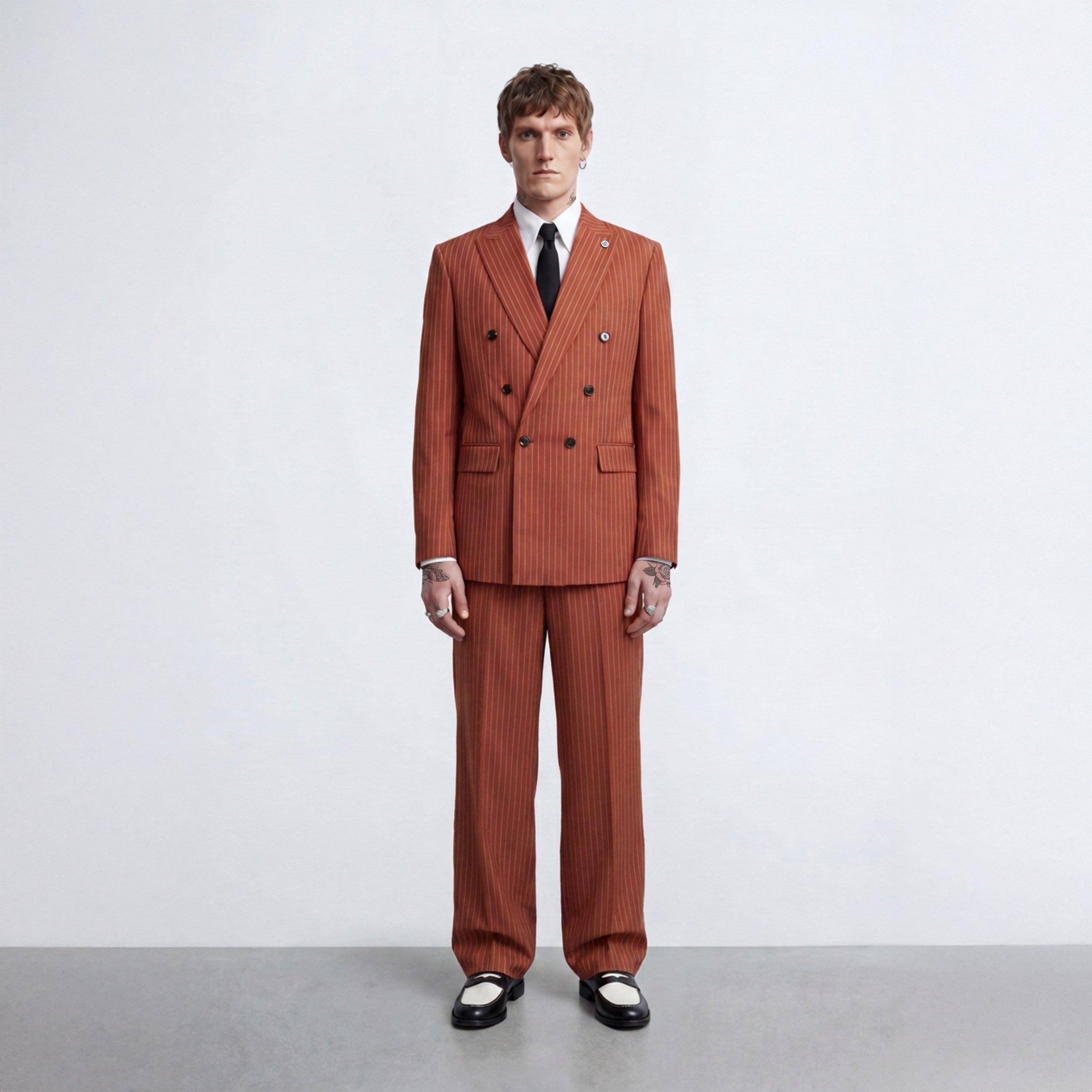 Burnt Orange - Twisted Tailor - Men's Syrah Double-Breasted Wool Relaxed-Fit Suit Jacket - 5