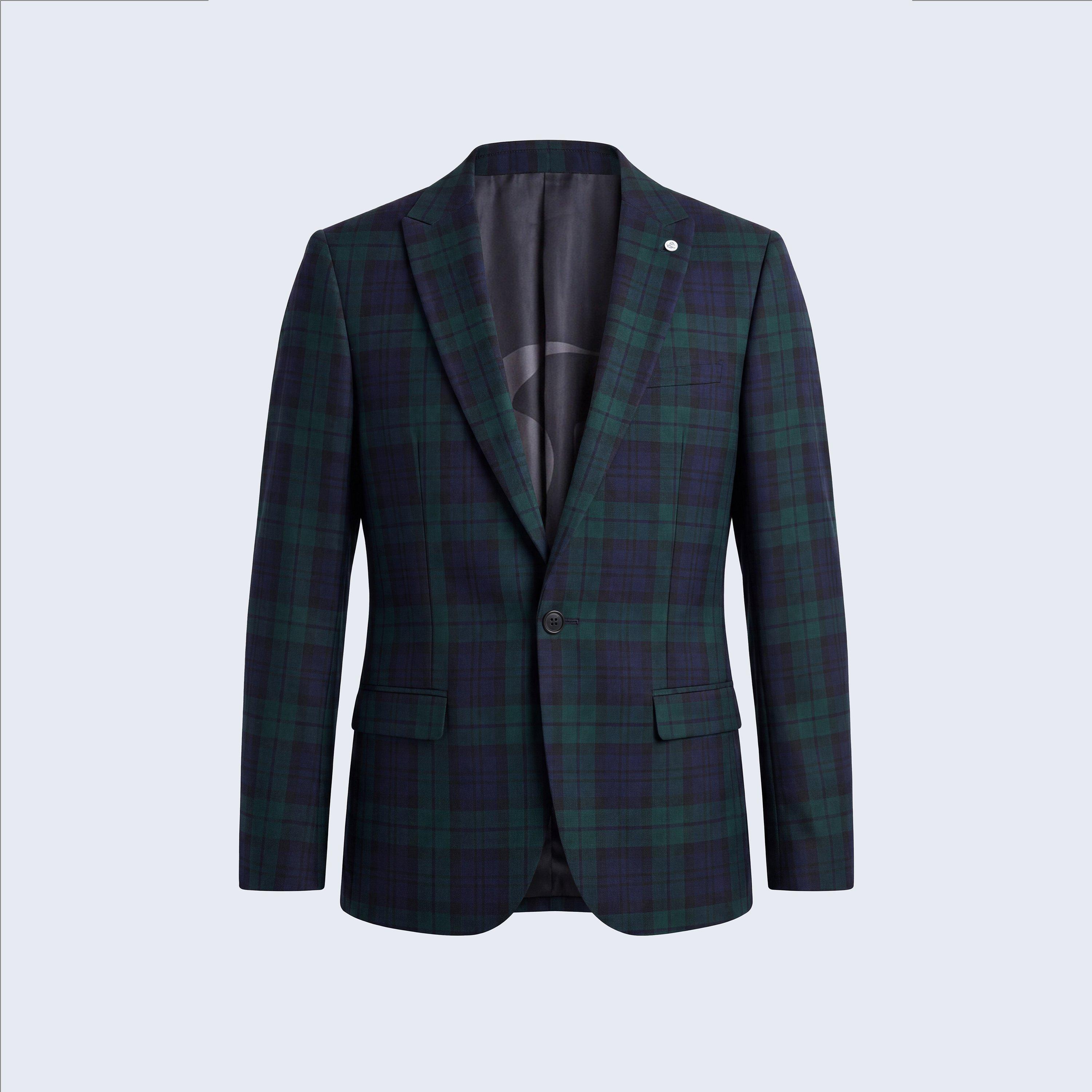 Green - Twisted Tailor - Ginger Slim Fit Green Tartan Suit Jacket - 1