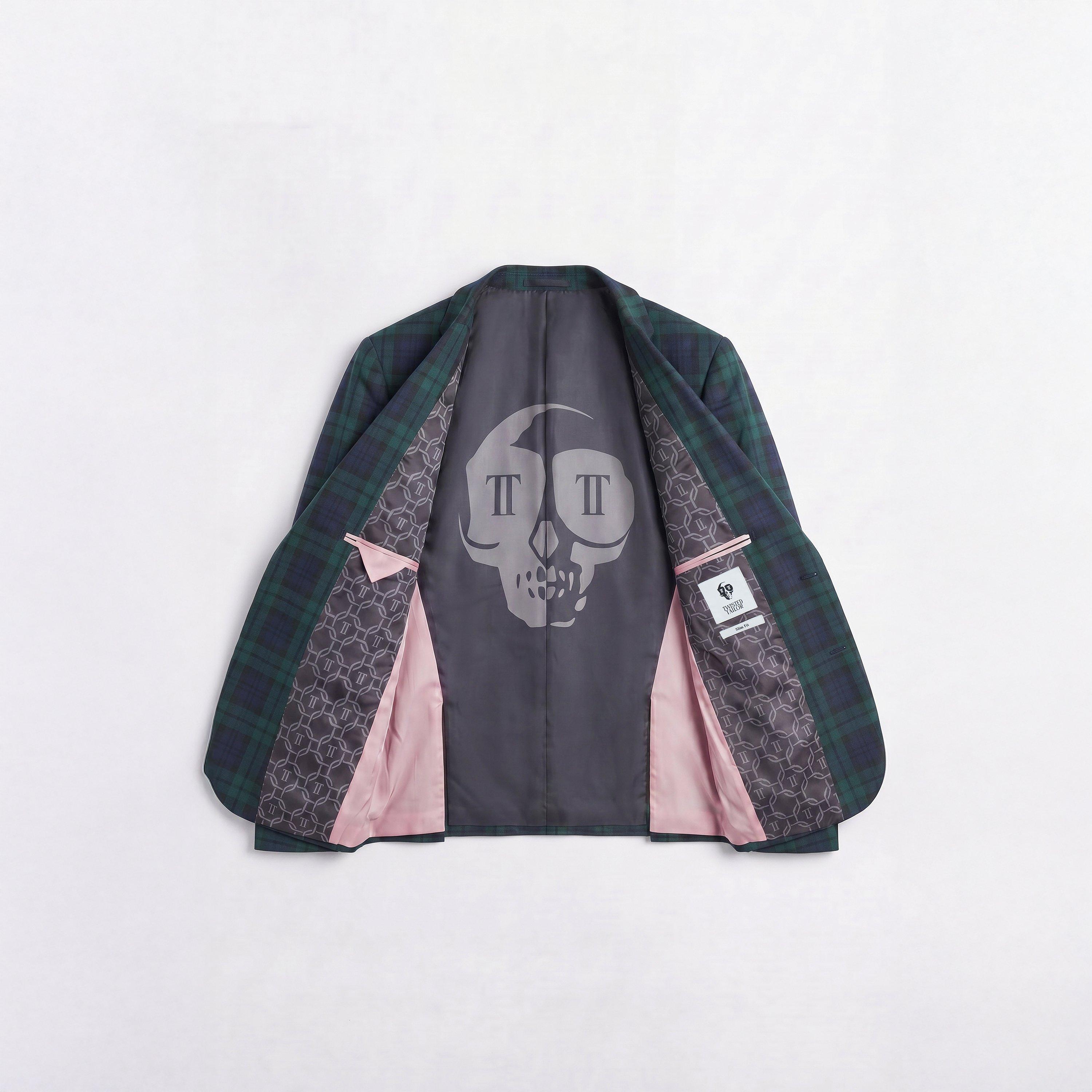 Green - Twisted Tailor - Ginger Slim Fit Green Tartan Suit Jacket - 2