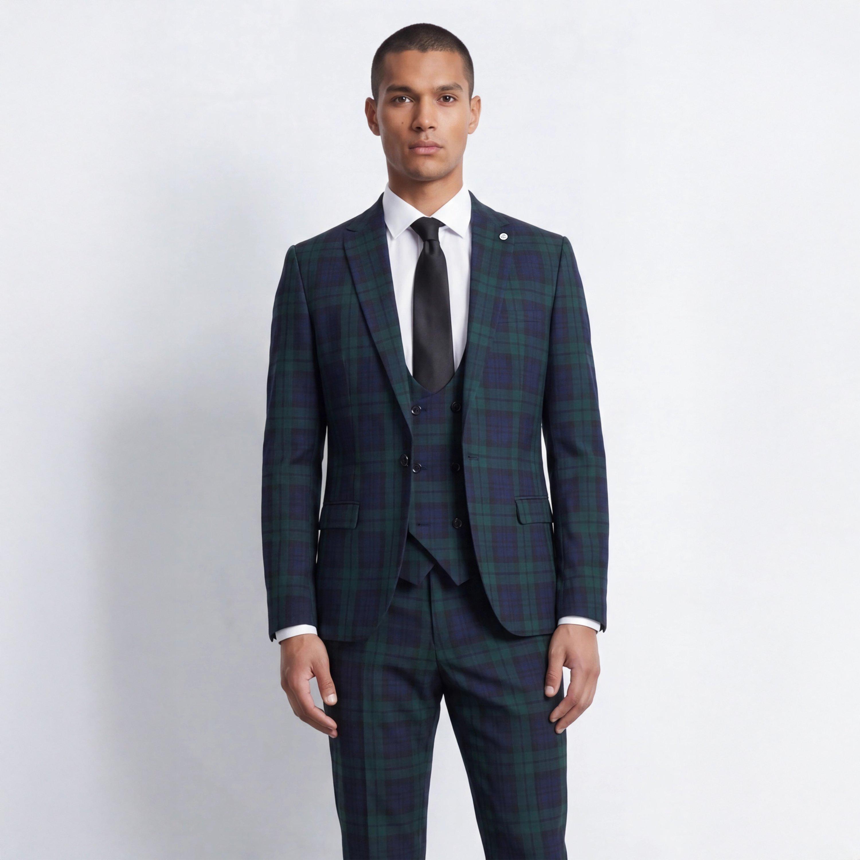 Green - Twisted Tailor - Ginger Slim Fit Green Tartan Suit Jacket - 3