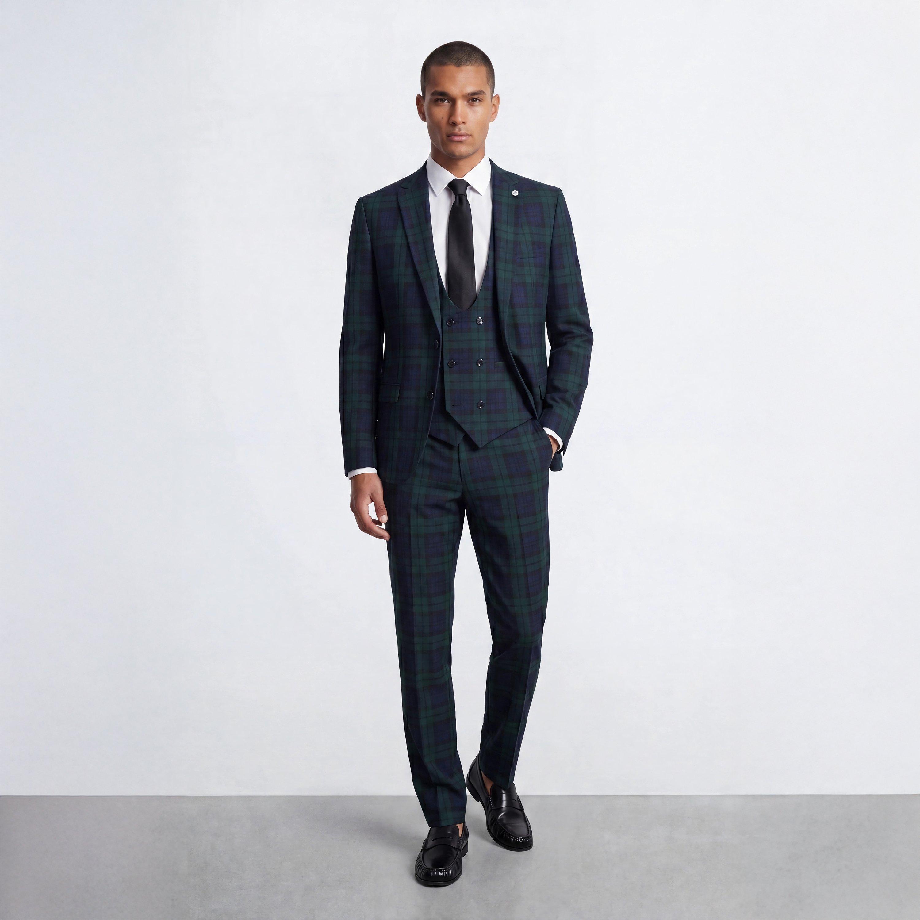 Green - Twisted Tailor - Ginger Slim Fit Green Tartan Suit Jacket - 6