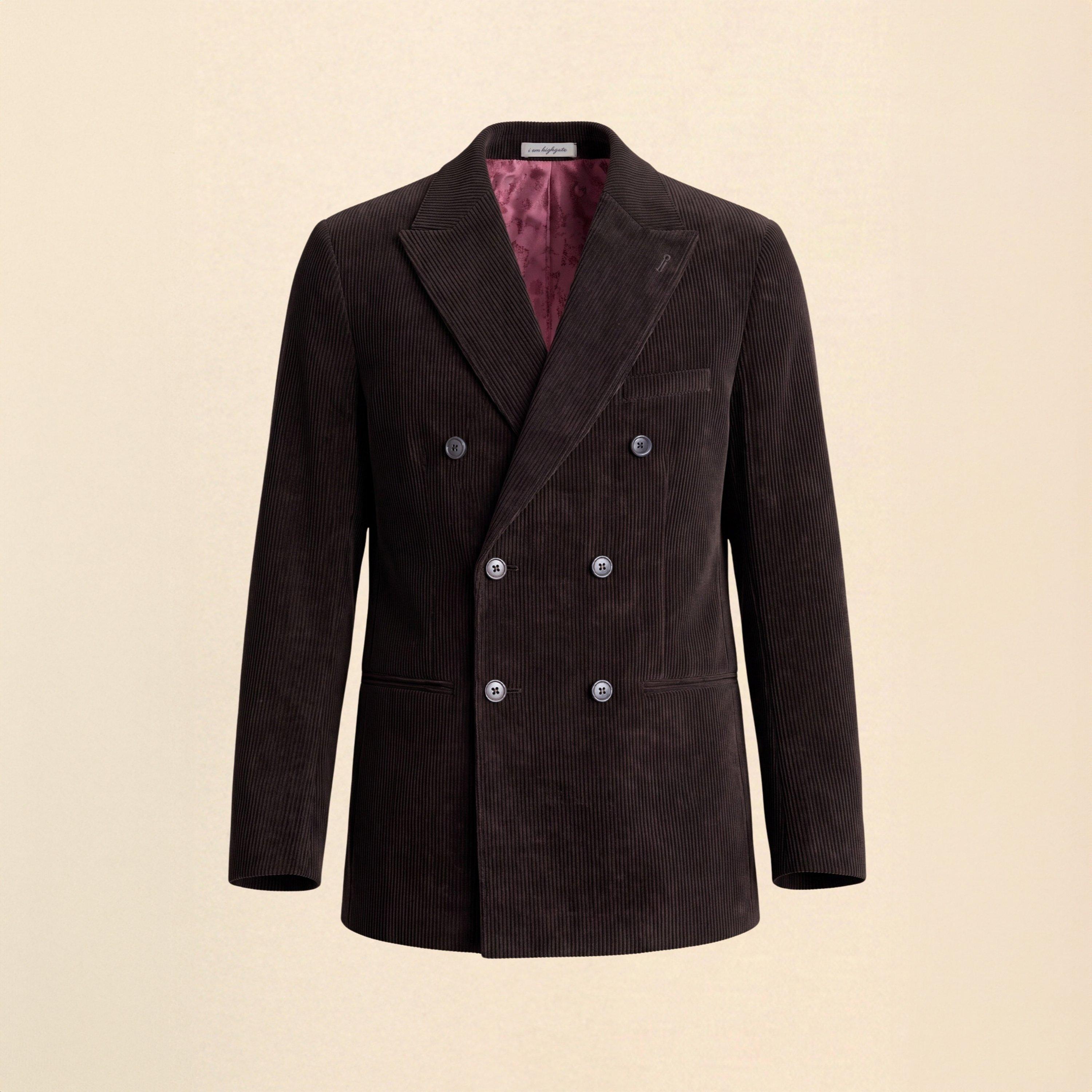 Dark Brown - Without Prejudice - Norton Double Breasted Brown Corduroy Suit Jacket - 1
