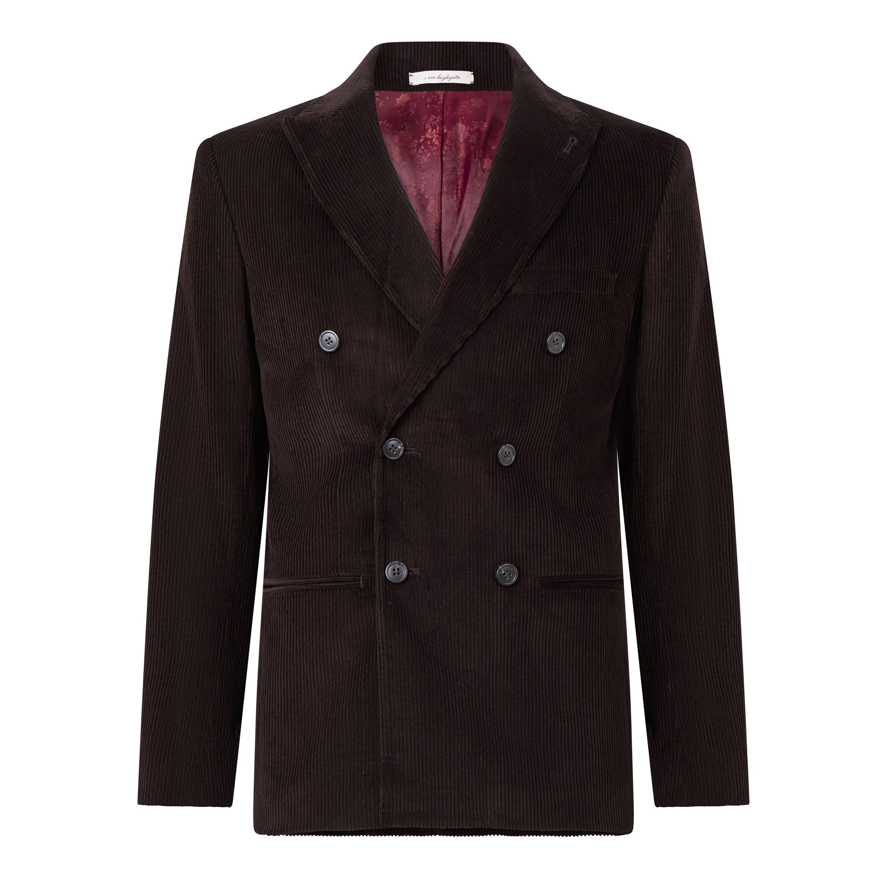 Without Prejudice Men's Norton Double Breasted Brown Corduroy Suit Jacket - Dark Brown - 50 (60)