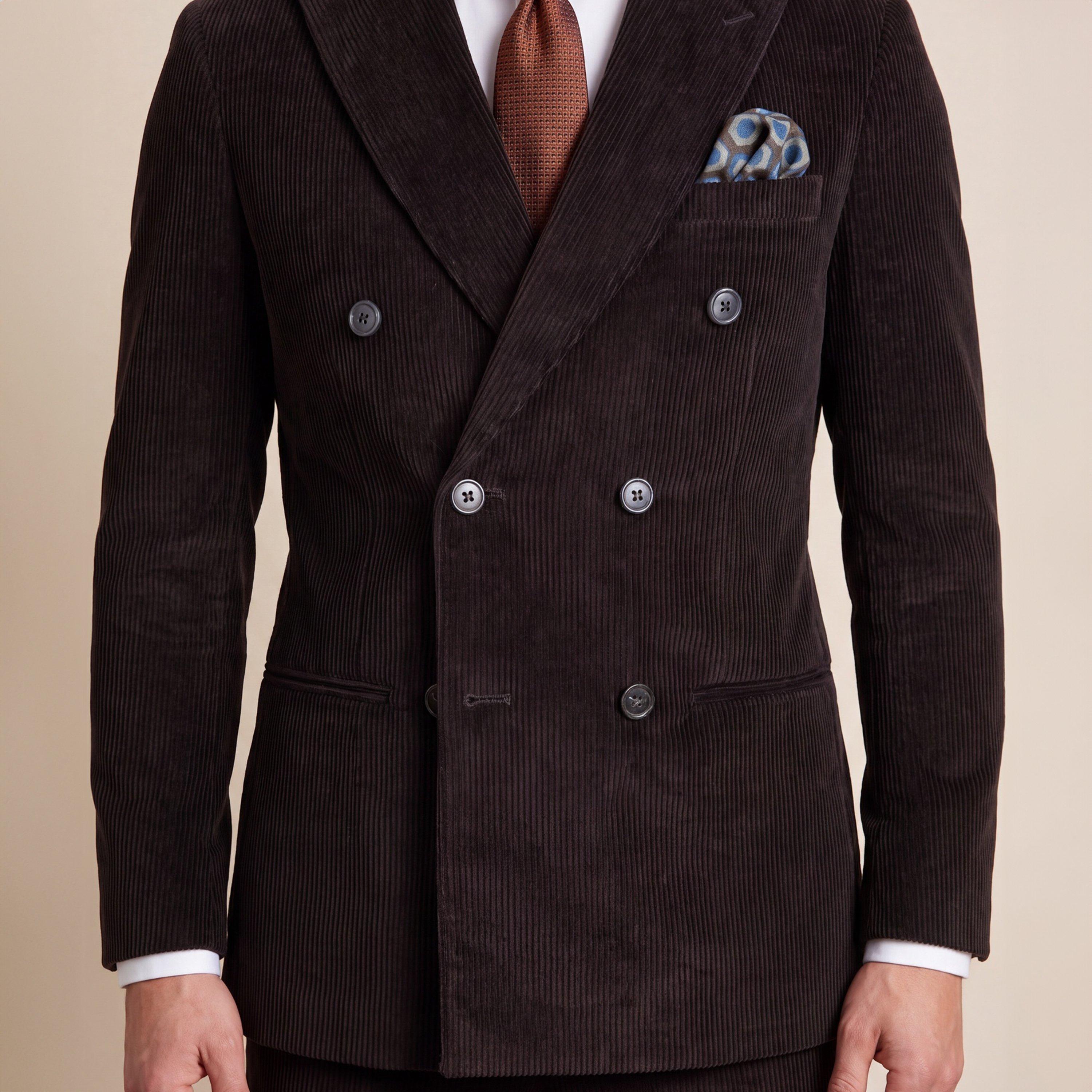 Dark Brown - Without Prejudice - Norton Double Breasted Brown Corduroy Suit Jacket - 5