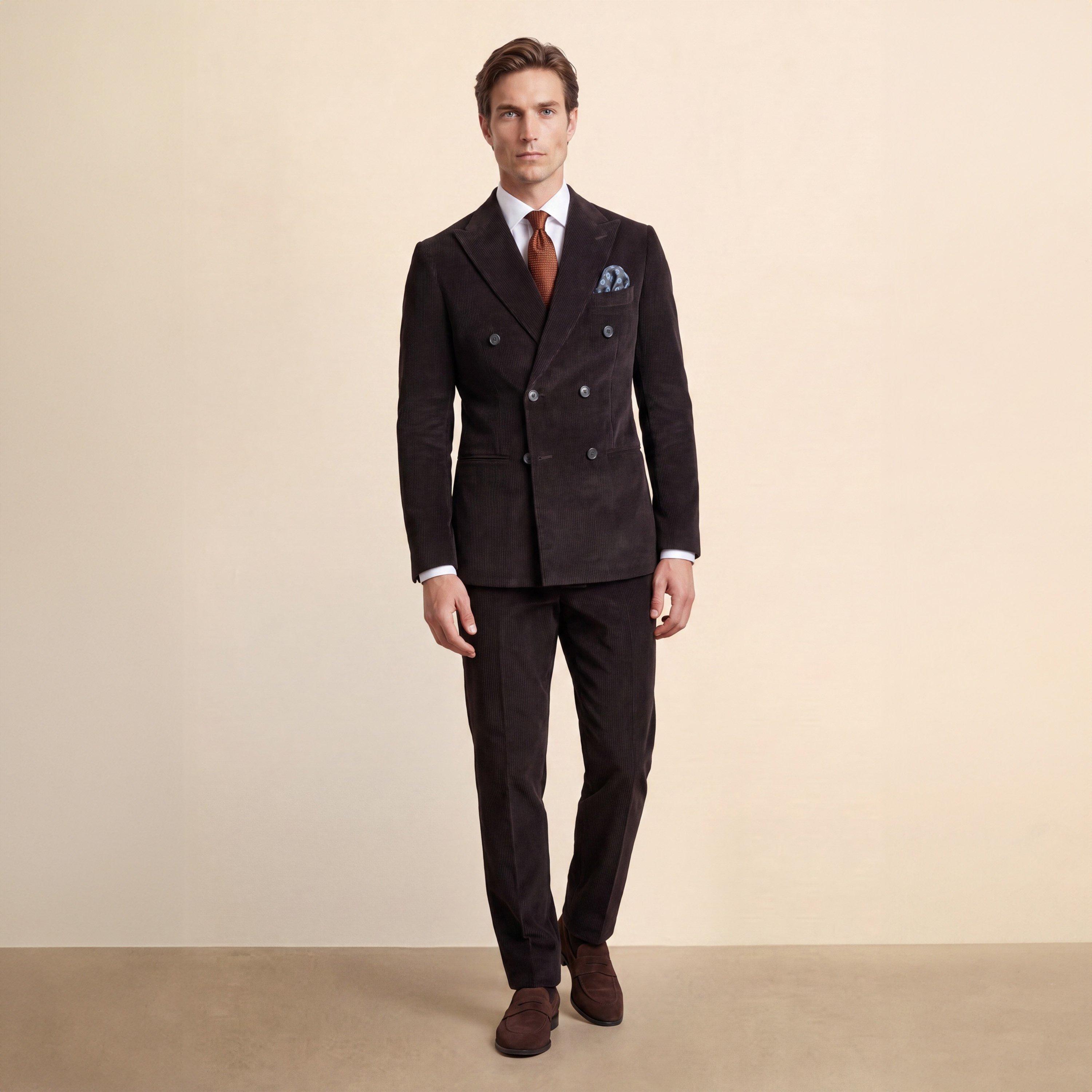 Dark Brown - Without Prejudice - Norton Double Breasted Brown Corduroy Suit Jacket - 6