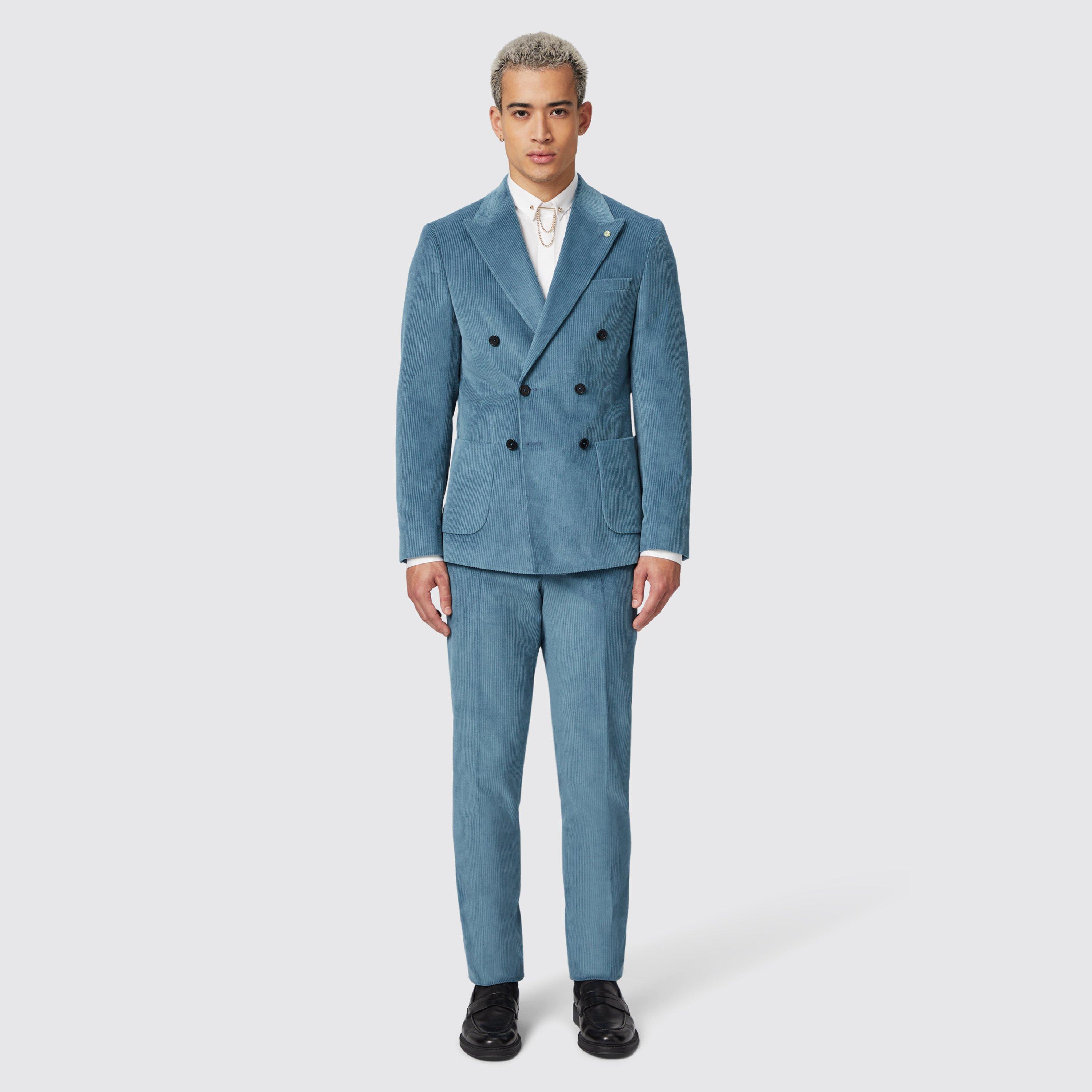 Blue - Twisted Tailor - Aston Double Breasted Cord Suit Jacket - 4