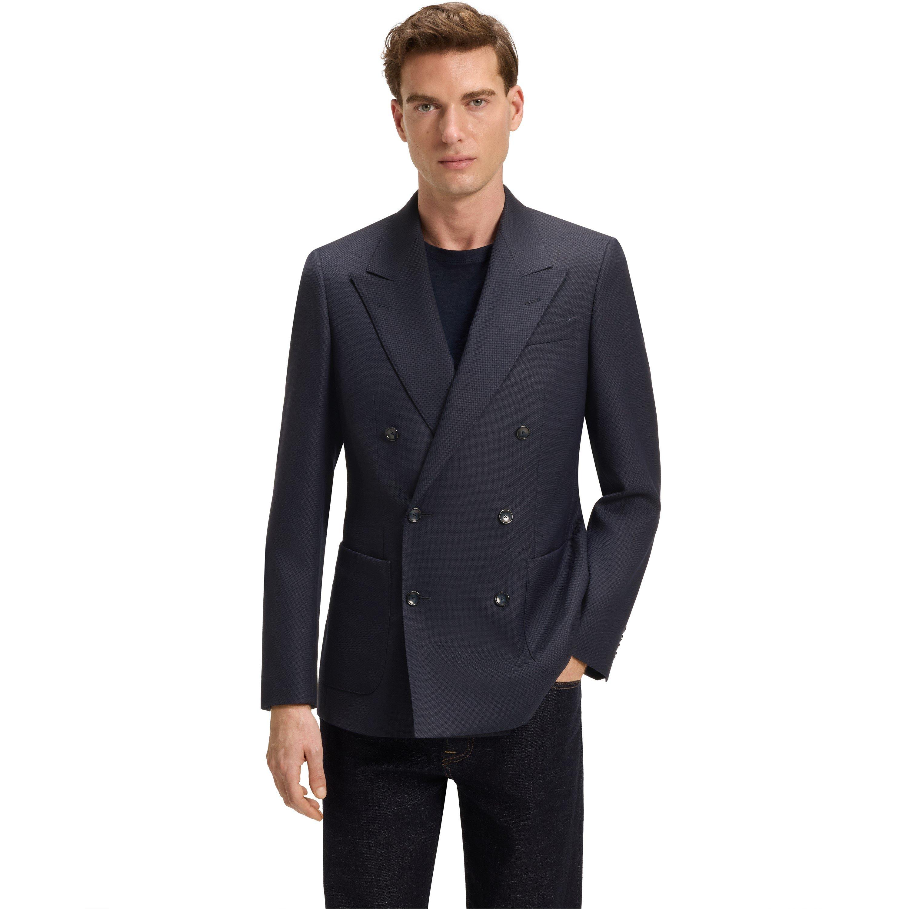 Dark Blue 408 - Boss - Men's Double Breasted Stretch Full Lining Suit Jacket - 2